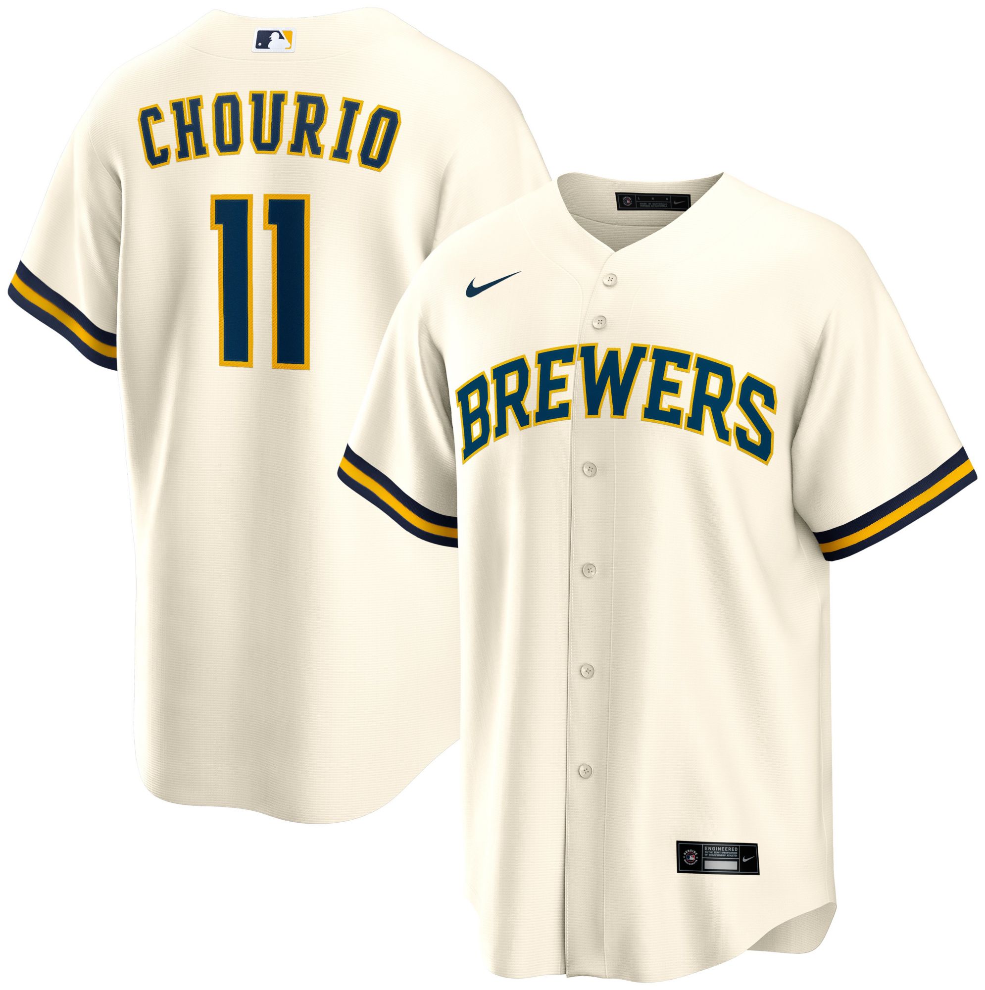 Nike Adult Milwaukee Brewers Jackson Chourio #11 Cream Replica Jersey product image