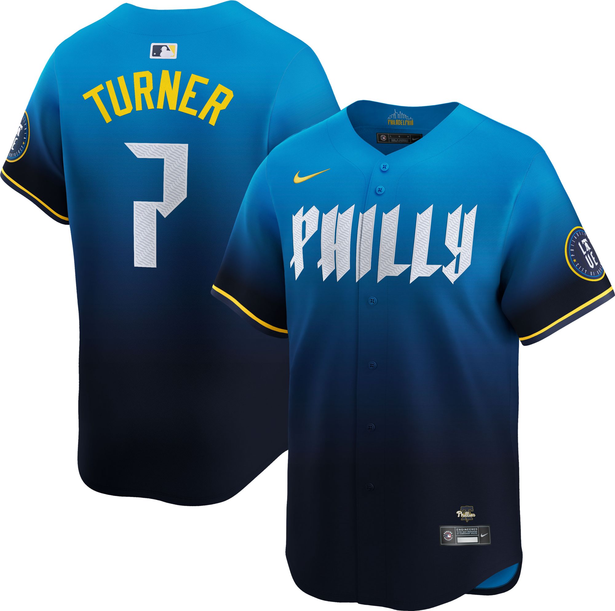 Nike Men's Philadelphia Phillies Blue 2024 City Connect Trea Turner #7 Limited Jersey product image