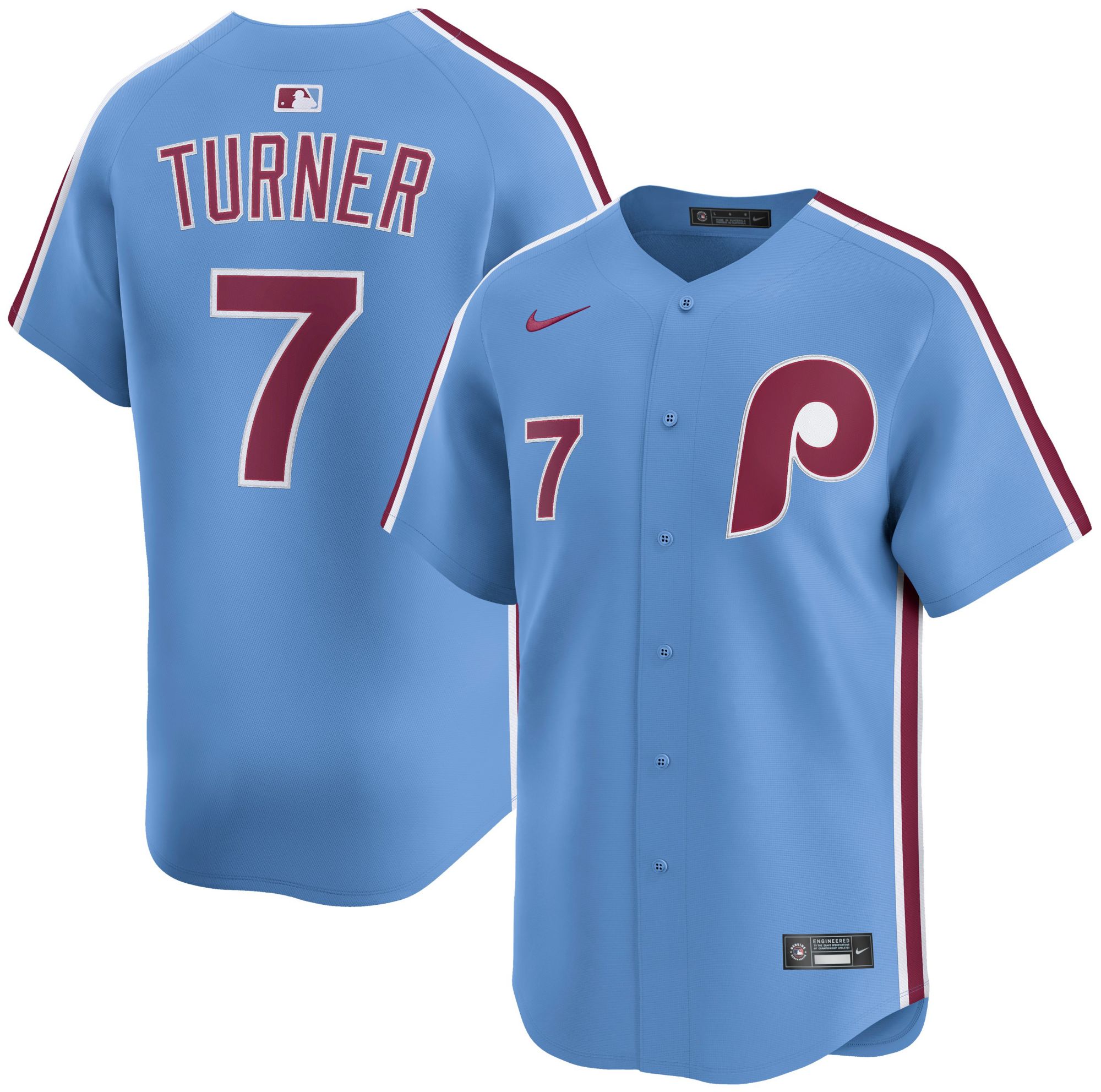 Nike Adult Philadelphia Phillies Trea Turner #7 Light Blue Limited Jersey product image