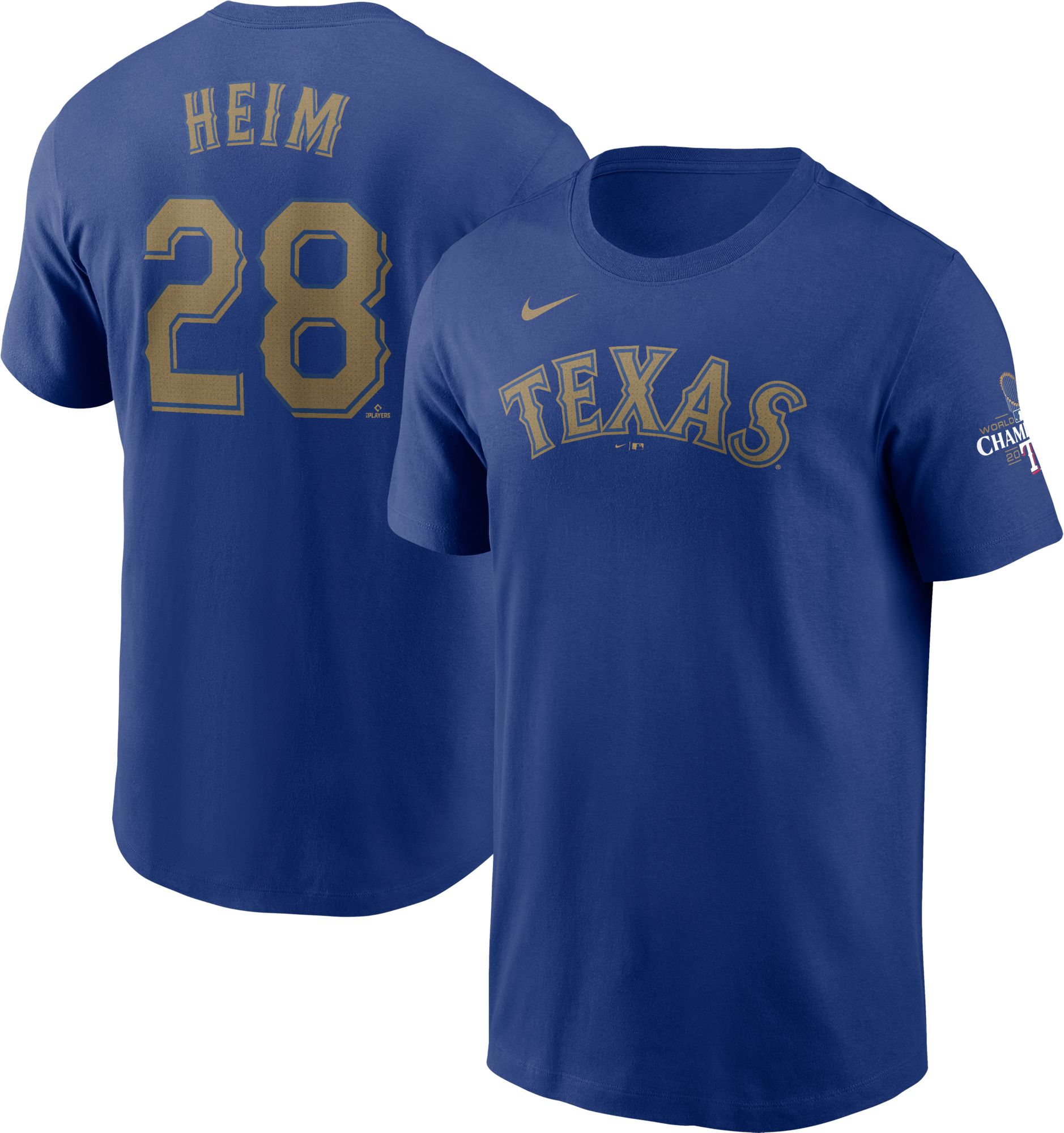 Nike Men's Texas Rangers 2024 Gold Collection Jonah Heim #28 Blue T ...