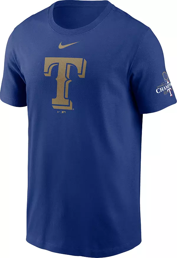Nike Men's Texas Rangers 2024 Gold Collection Blue Logo T-Shirt