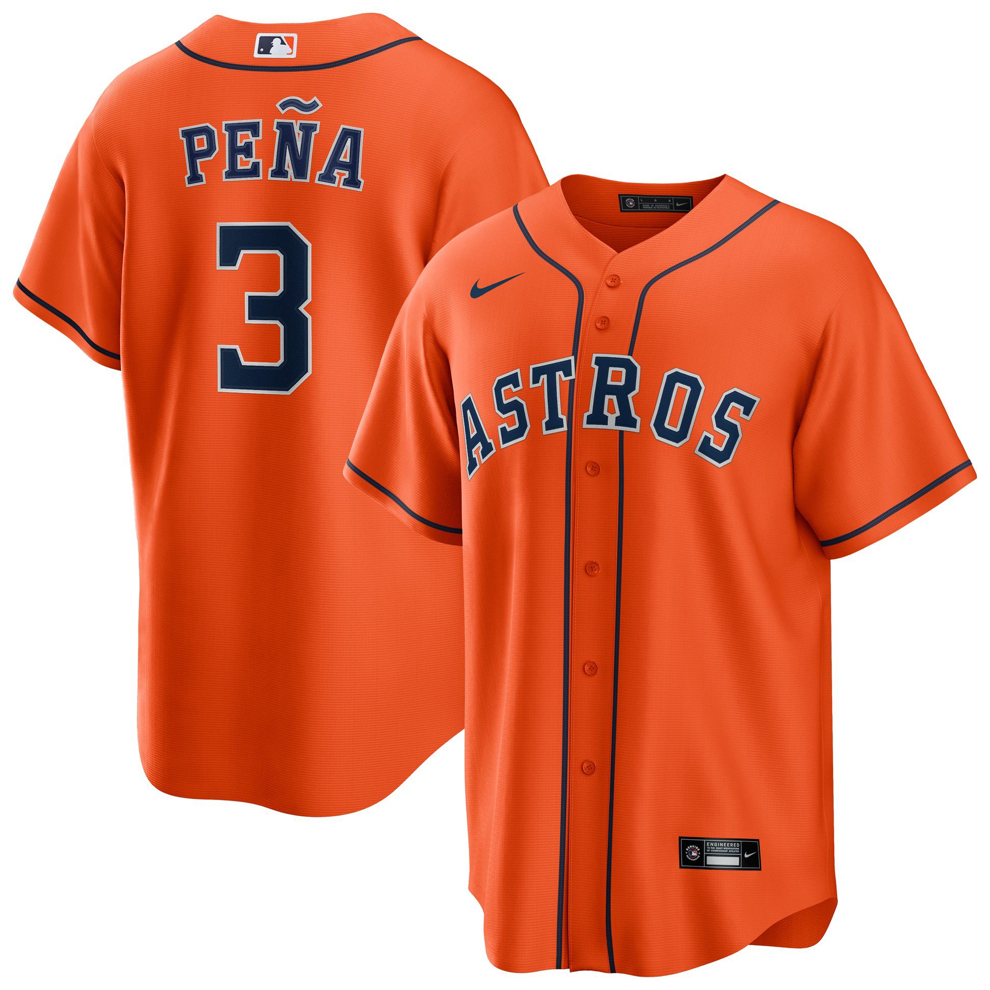 Nike Adult Houston Astros Jeremy Peña #3 Orange Replica Jersey product image