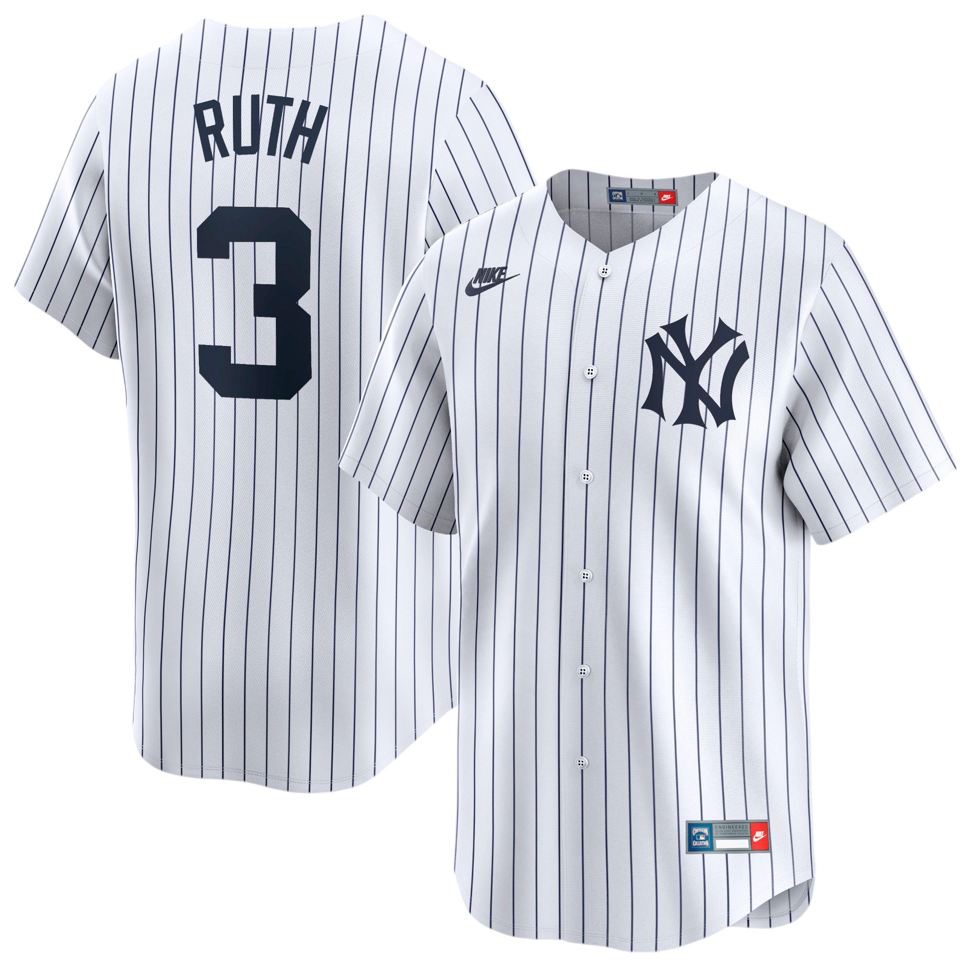 Nike Men's New York Yankees Babe Ruth #3 White Cooperstown Limited Vapor Jersey product image