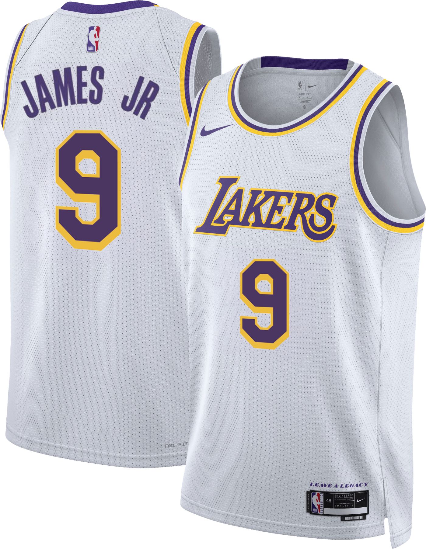 Nike Adult Los Angeles Lakers Bronny James 9 White Dri FIT Association Jersey Dick s Sporting Goods