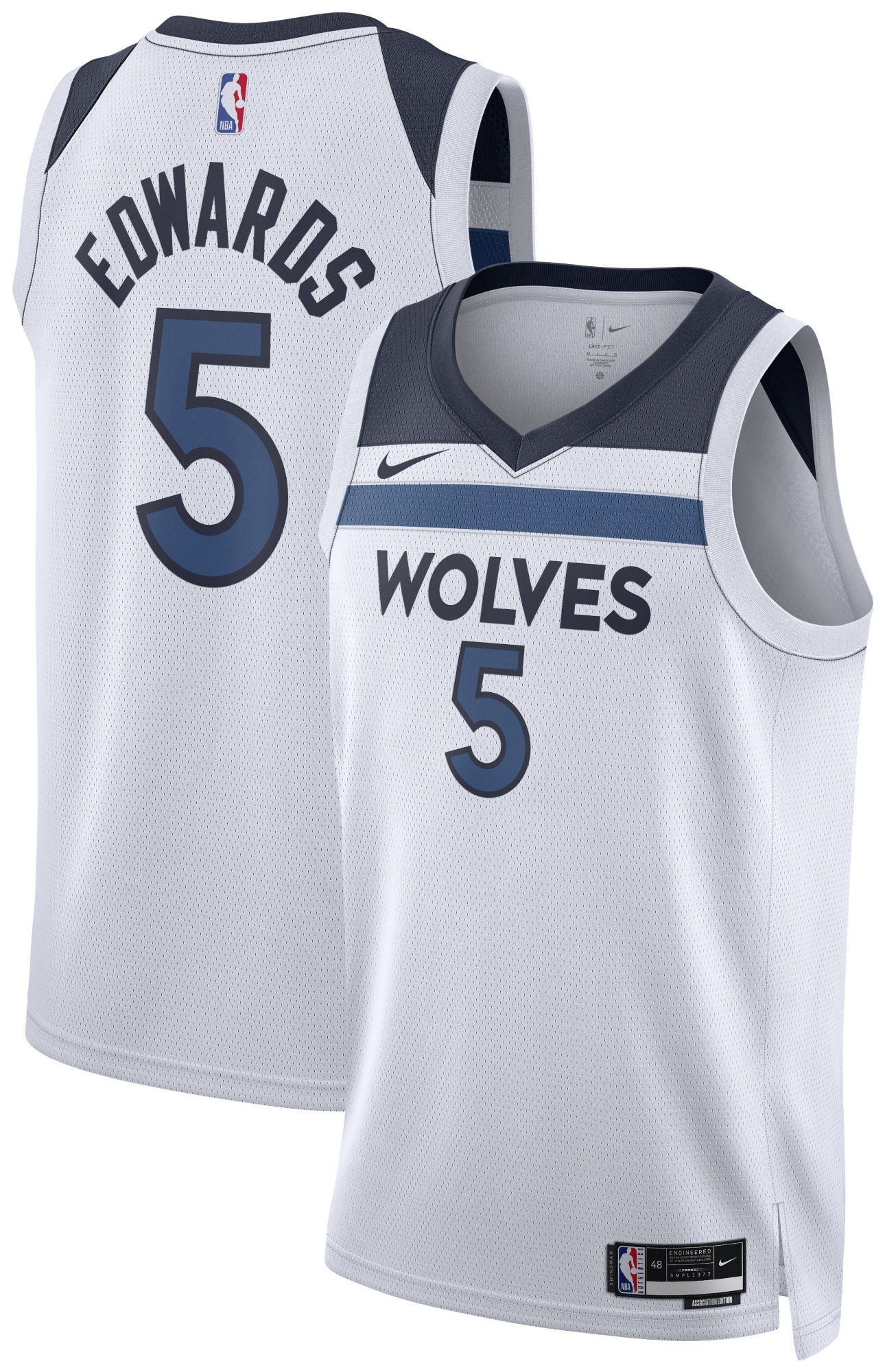 Nike Adult Minnesota Timberwolves Anthony Edwards #5 White Swingman Association Jersey product image
