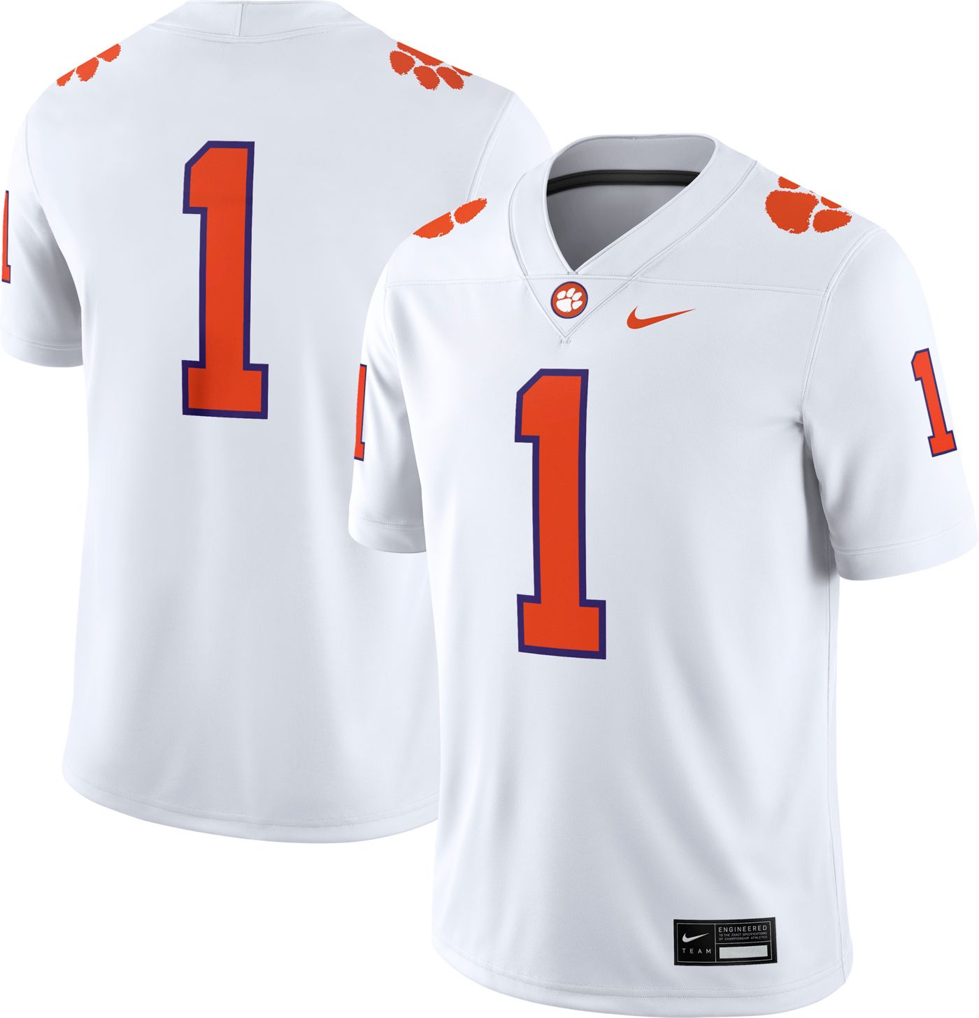 Clemson Nike 1 Away Football Jersey White X Large