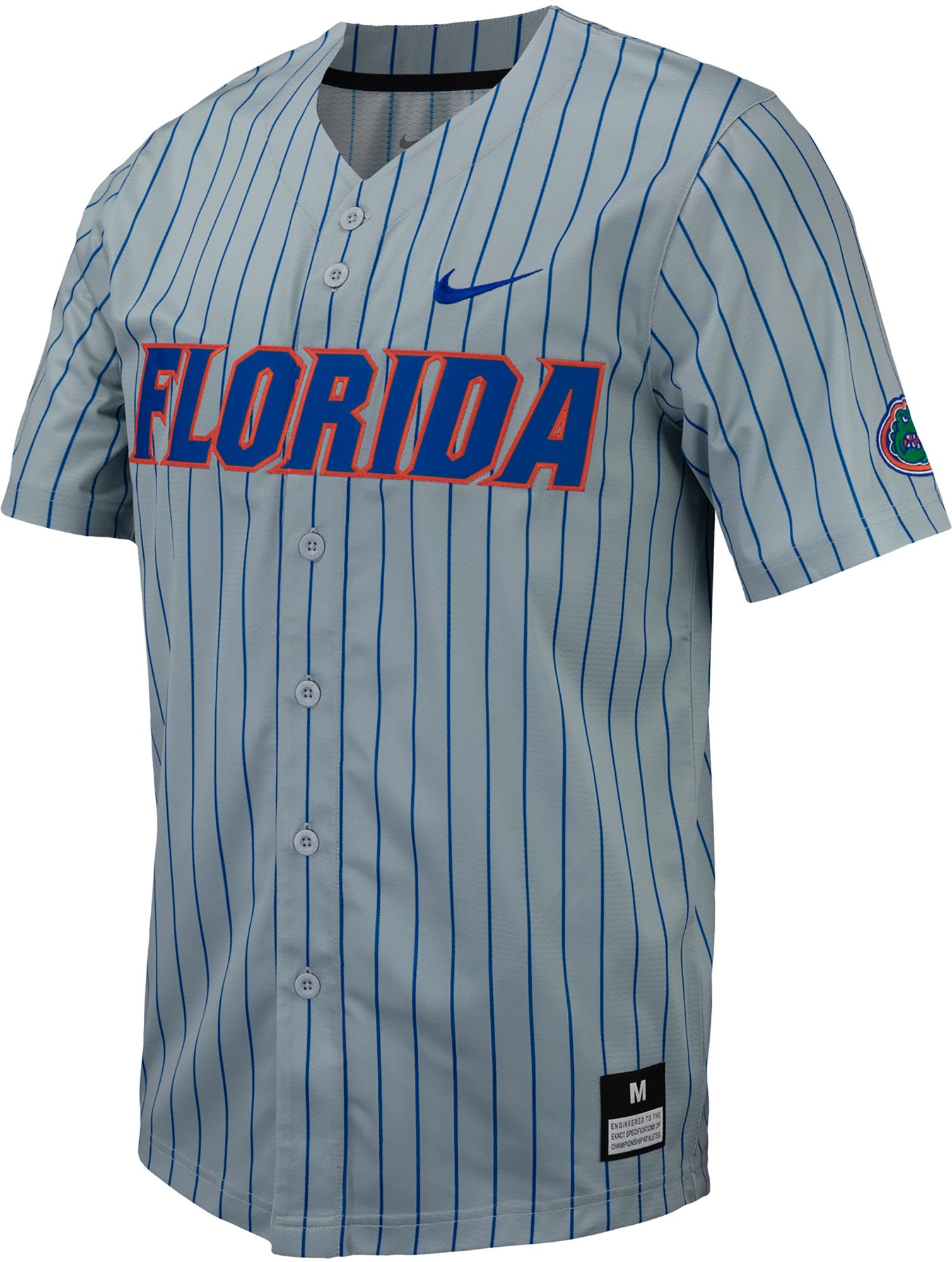 Nike Men's Florida Gators Grey Pinstripe Full Button Replica Baseball Jersey