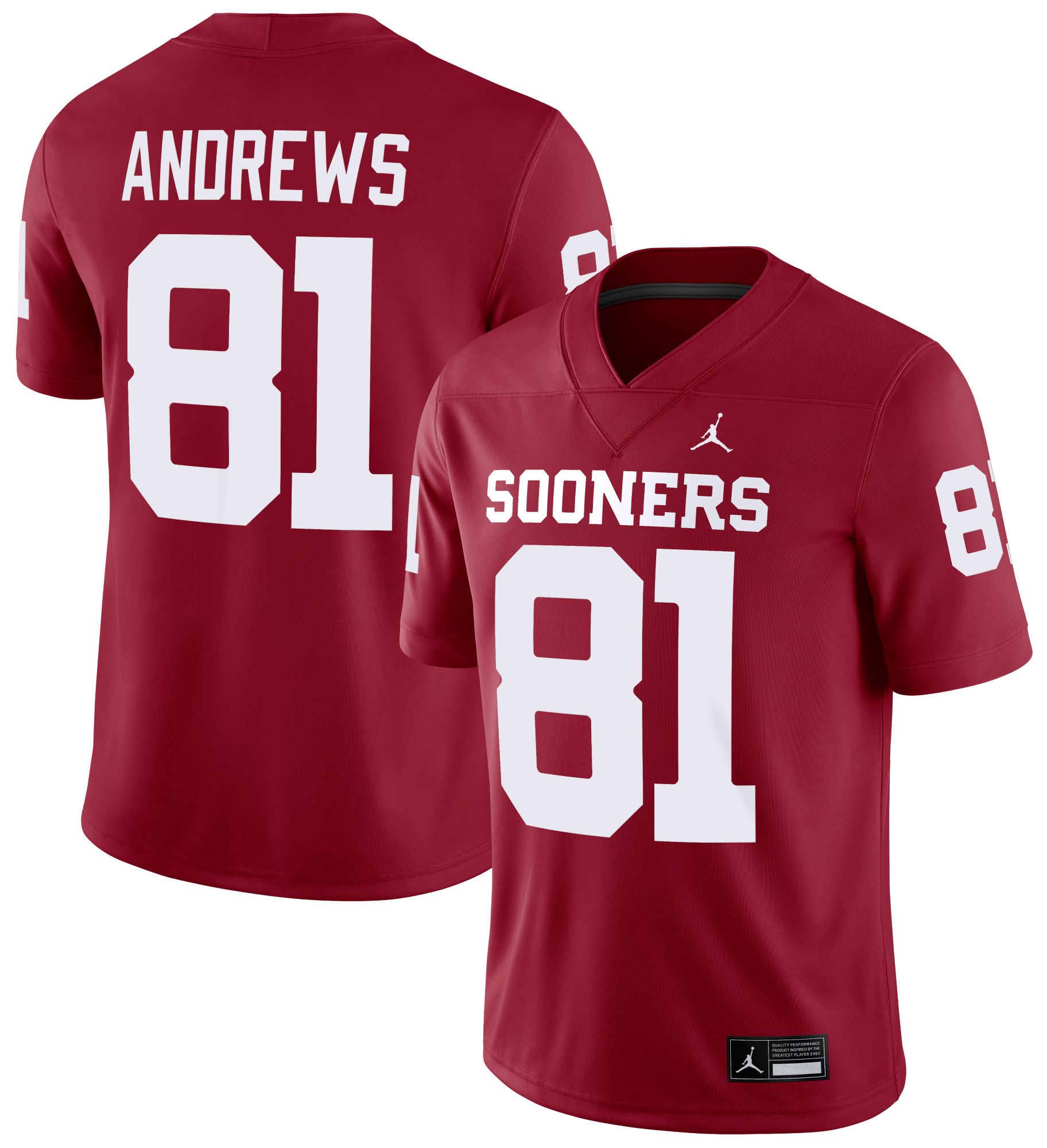 Jordan Men's Oklahoma Sooners Mark Andrews #81 Crimson Dri-FIT Replica Football Game Jersey product image