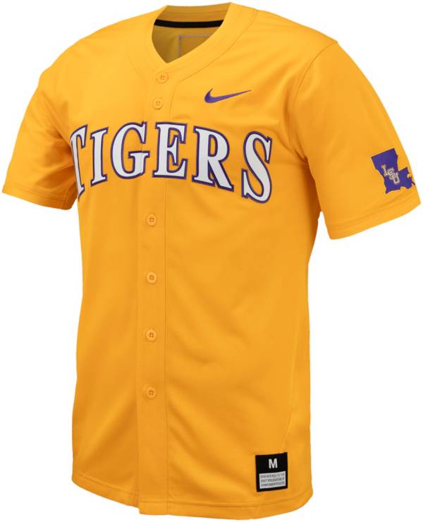 Nike Men s LSU Tigers Gold Full Button Replica Baseball Jersey