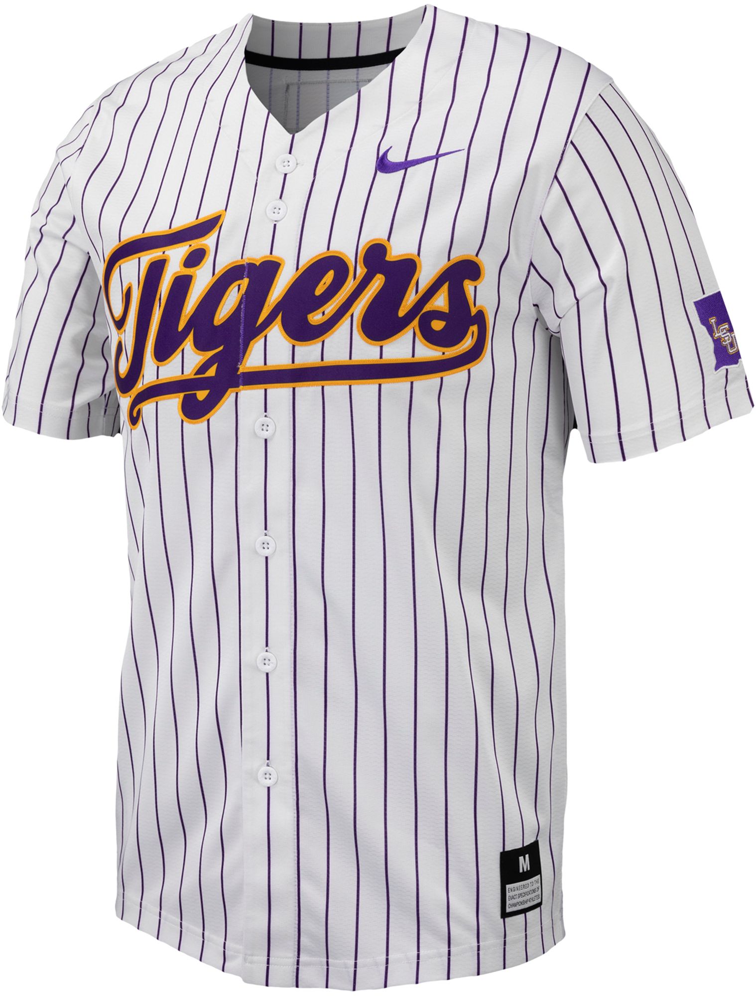 Nike Men's LSU Tigers White Pinstripe Full Button Replica Baseball Jersey