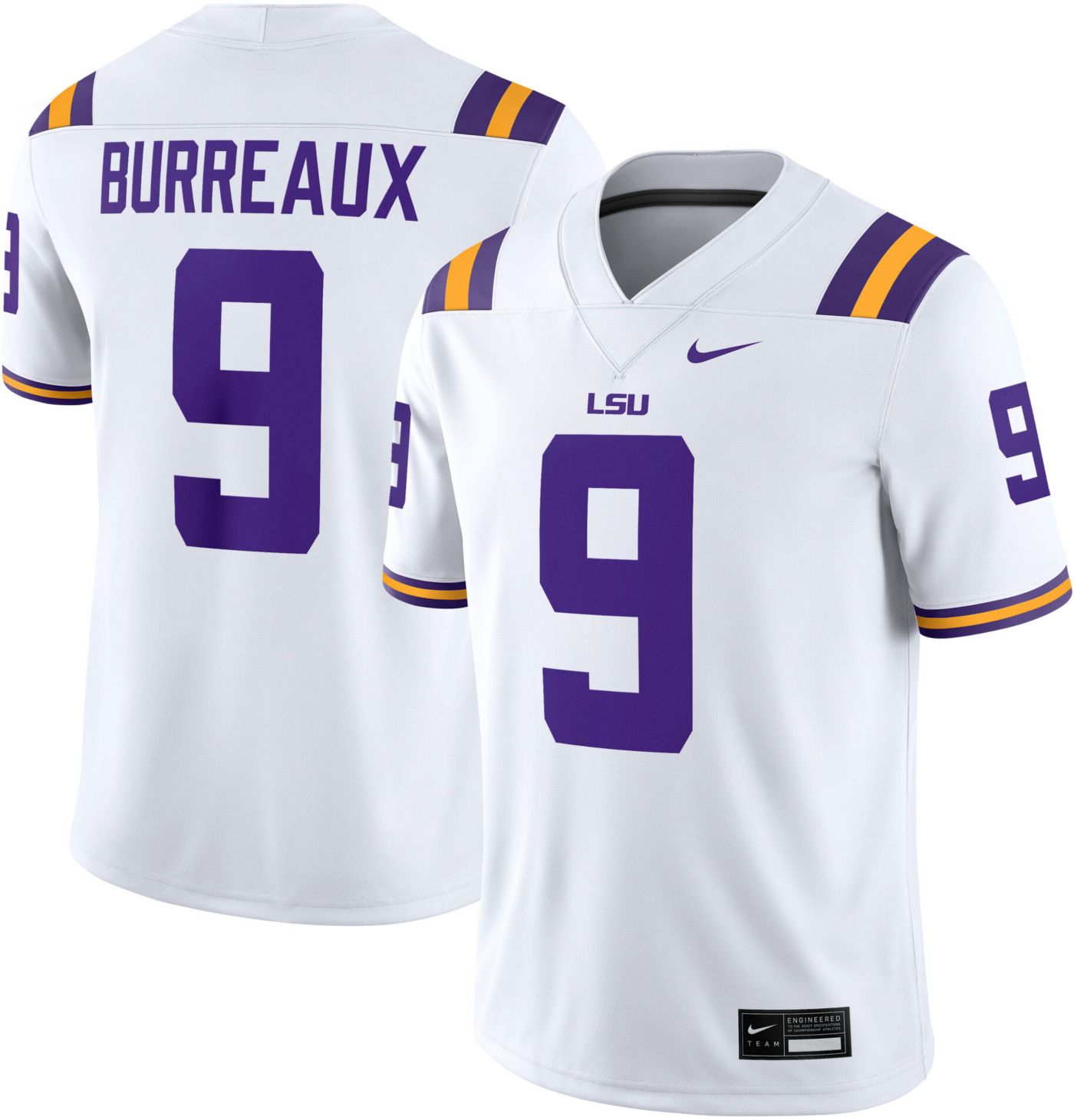 Nike Men s LSU Tigers Joe Burrow 9 BURREAUX White Dri FIT Replica Football Game Jersey Dick s Sporting Goods