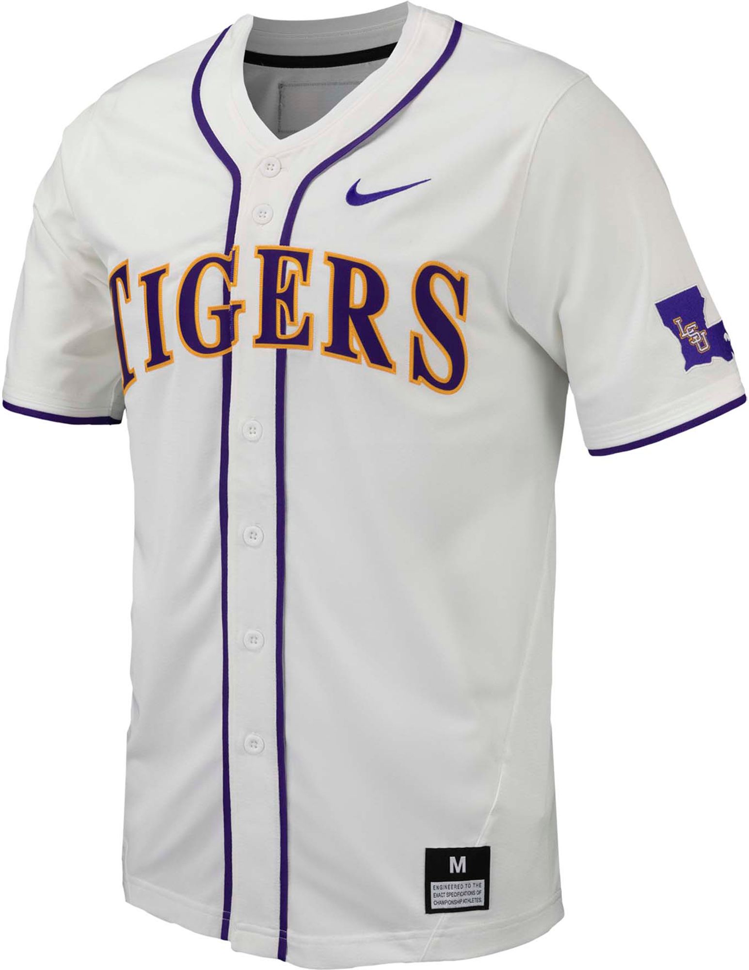 Nike Men's LSU Tigers Whtie Full Button Replica Baseball Jersey