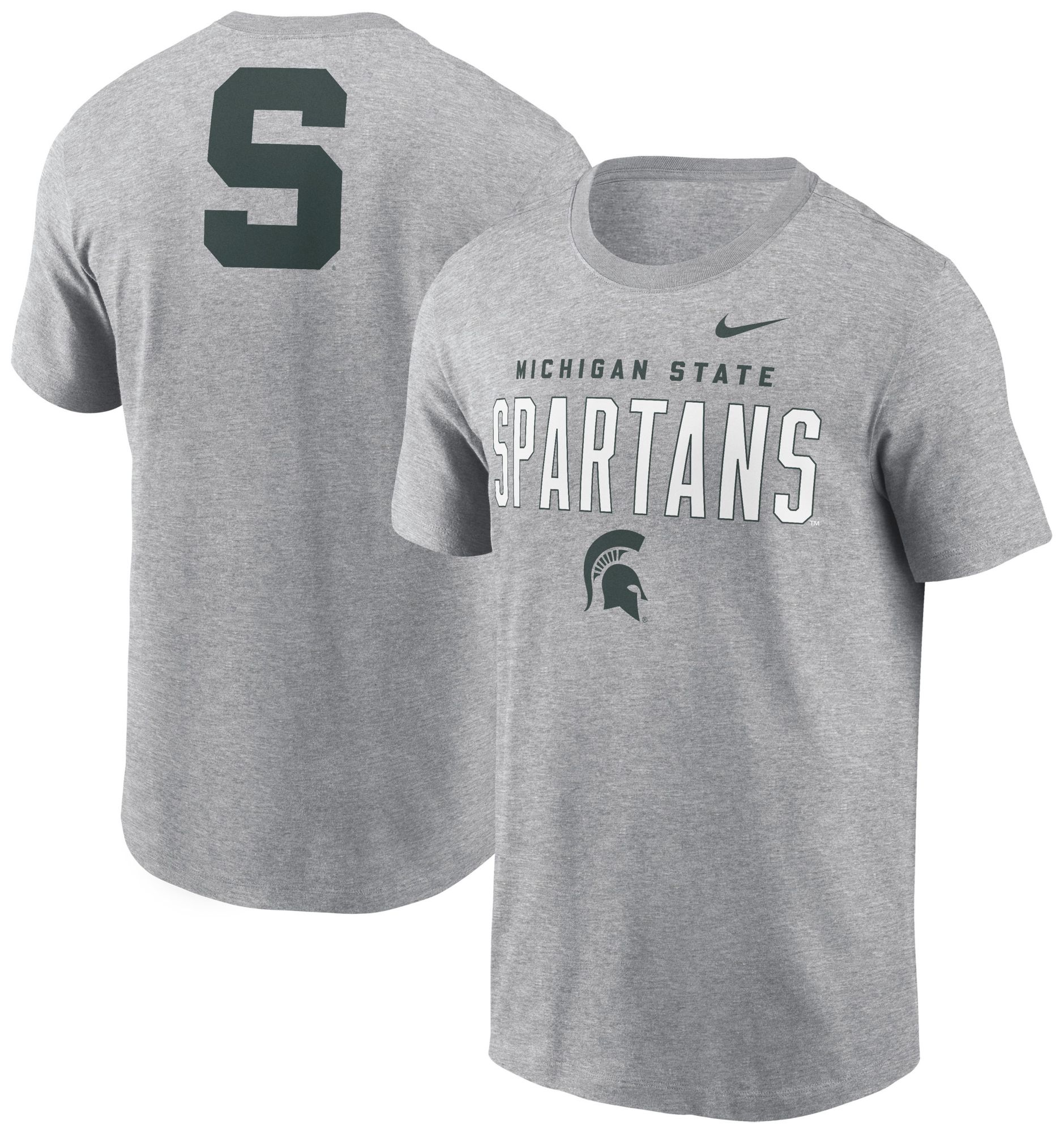 Nike Men's Michigan State Spartans Dark Grey Heather Double Hit Logo T-Shirt product image