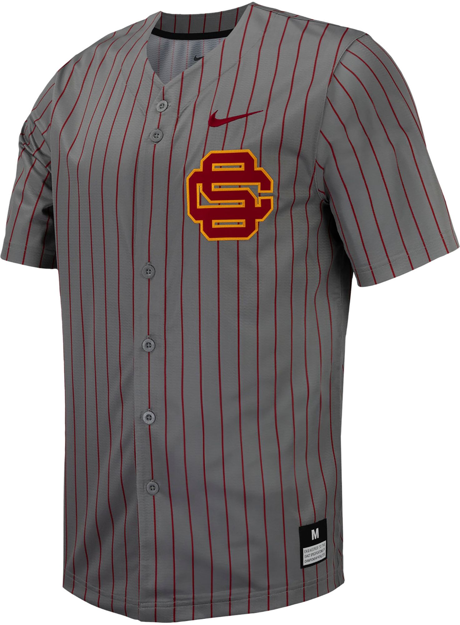 Nike Men's USC Trojans Grey Pinstripe Full Button Replica Baseball Jersey