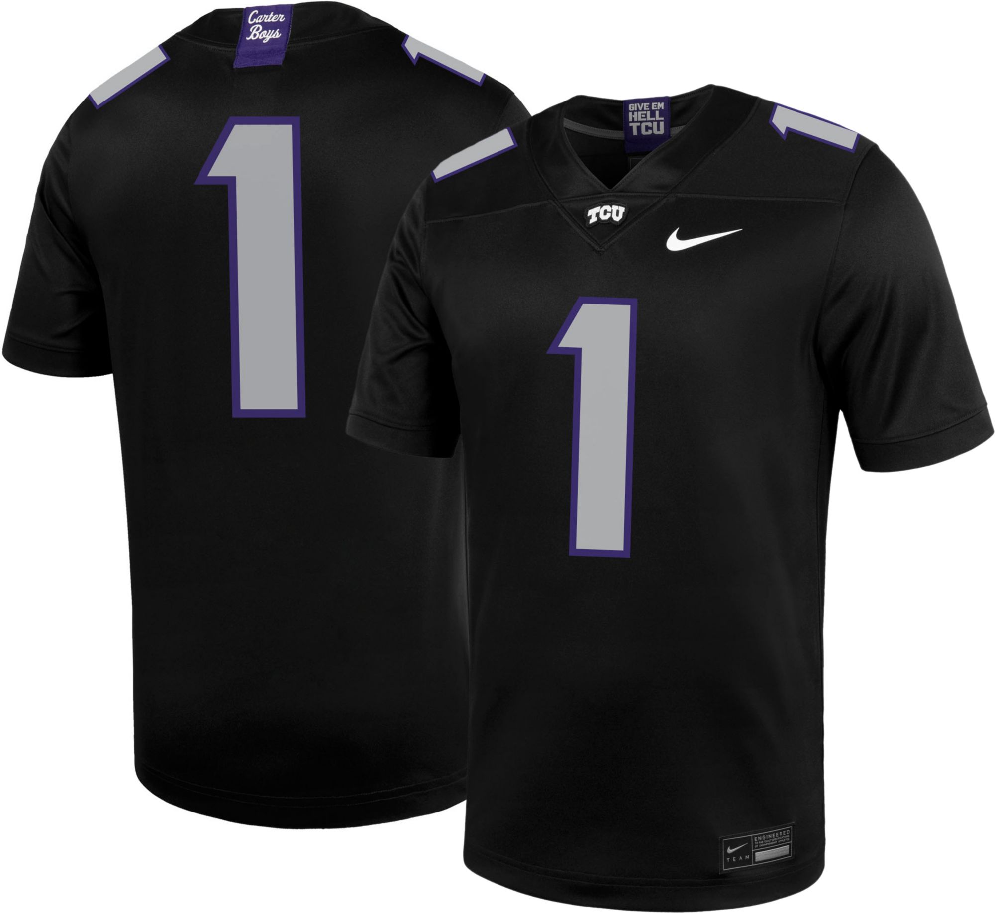 Nike Men's TCU Horned Frogs #1 Black Alternate Replica Football Jersey product image