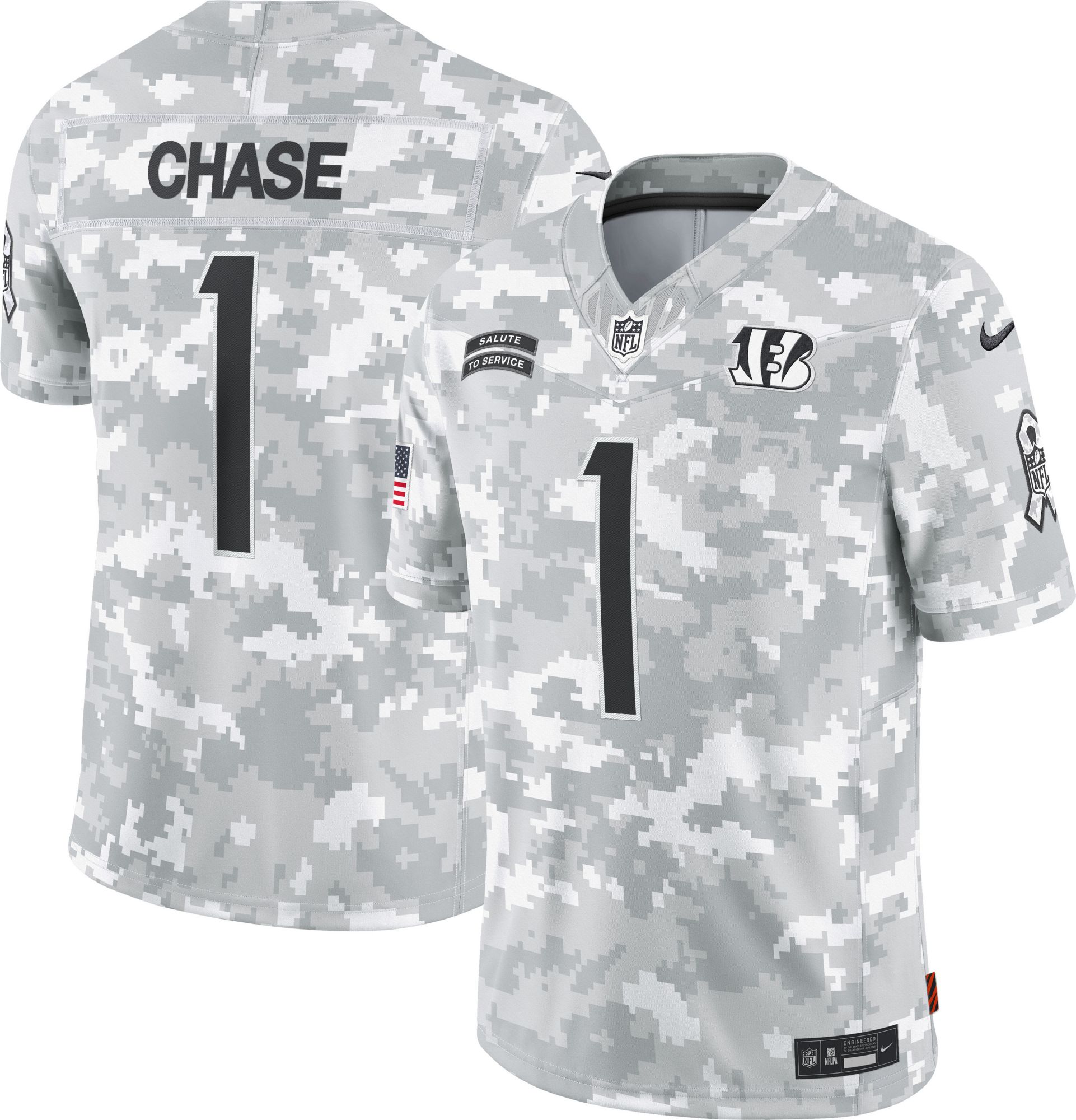 Nike Men's Cincinnati Bengals Ja'Marr Chase #1 Salute to Service 2024 Arctic Camo Limited Jersey product image