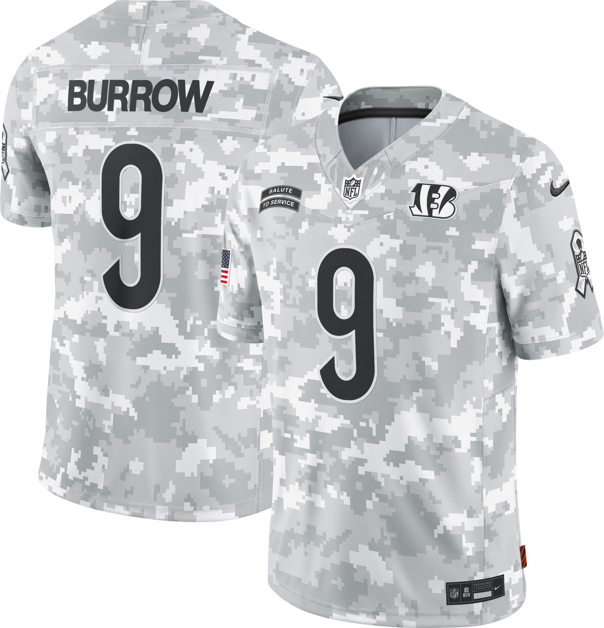 Nike Men's Cincinnati Bengals Joe Burrow #9 Salute to Service 2024 Arctic Camo Limited Jersey product image