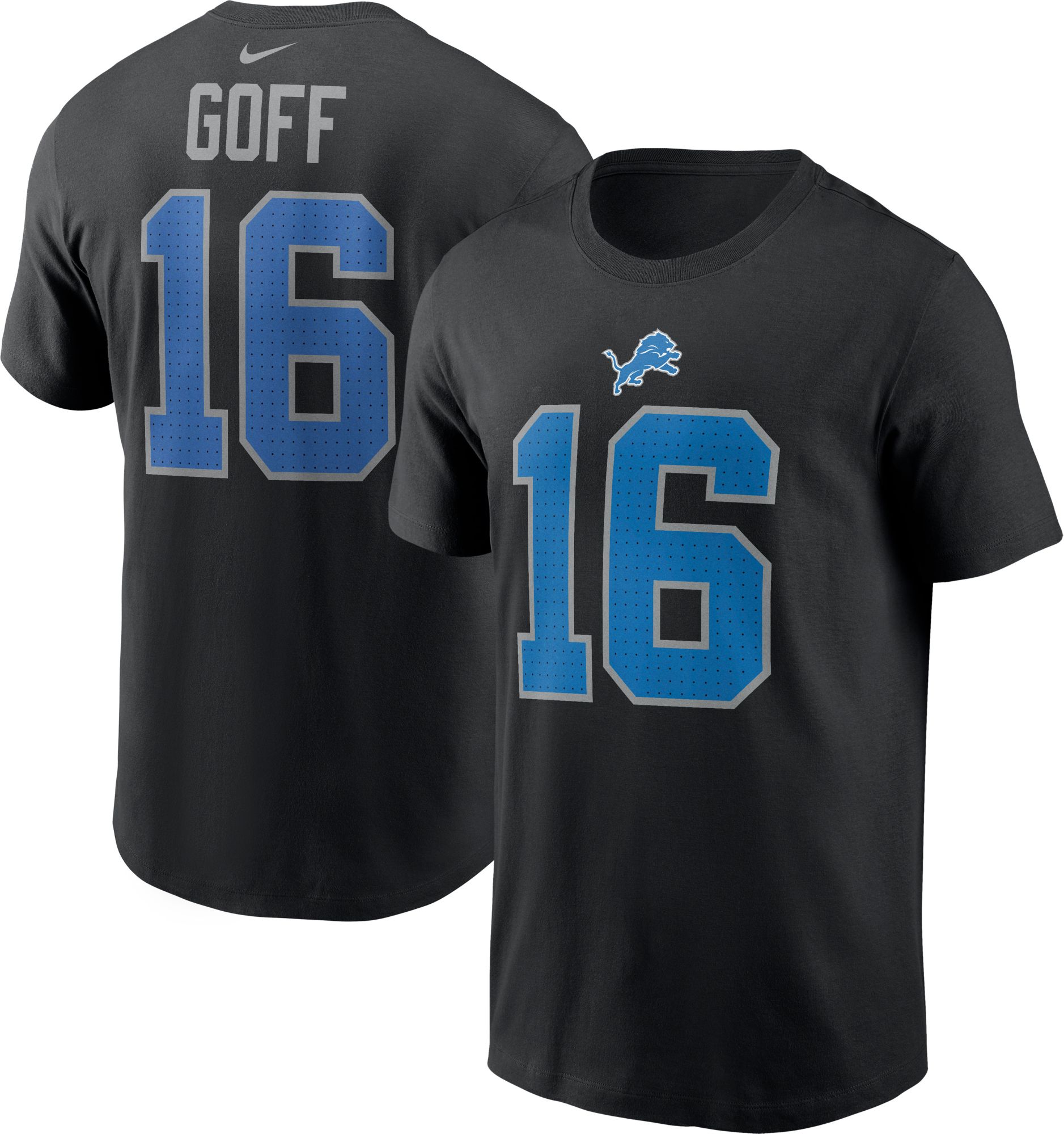 Nike Men's Detroit Lions Jared Goff #16 Black T-Shirt product image