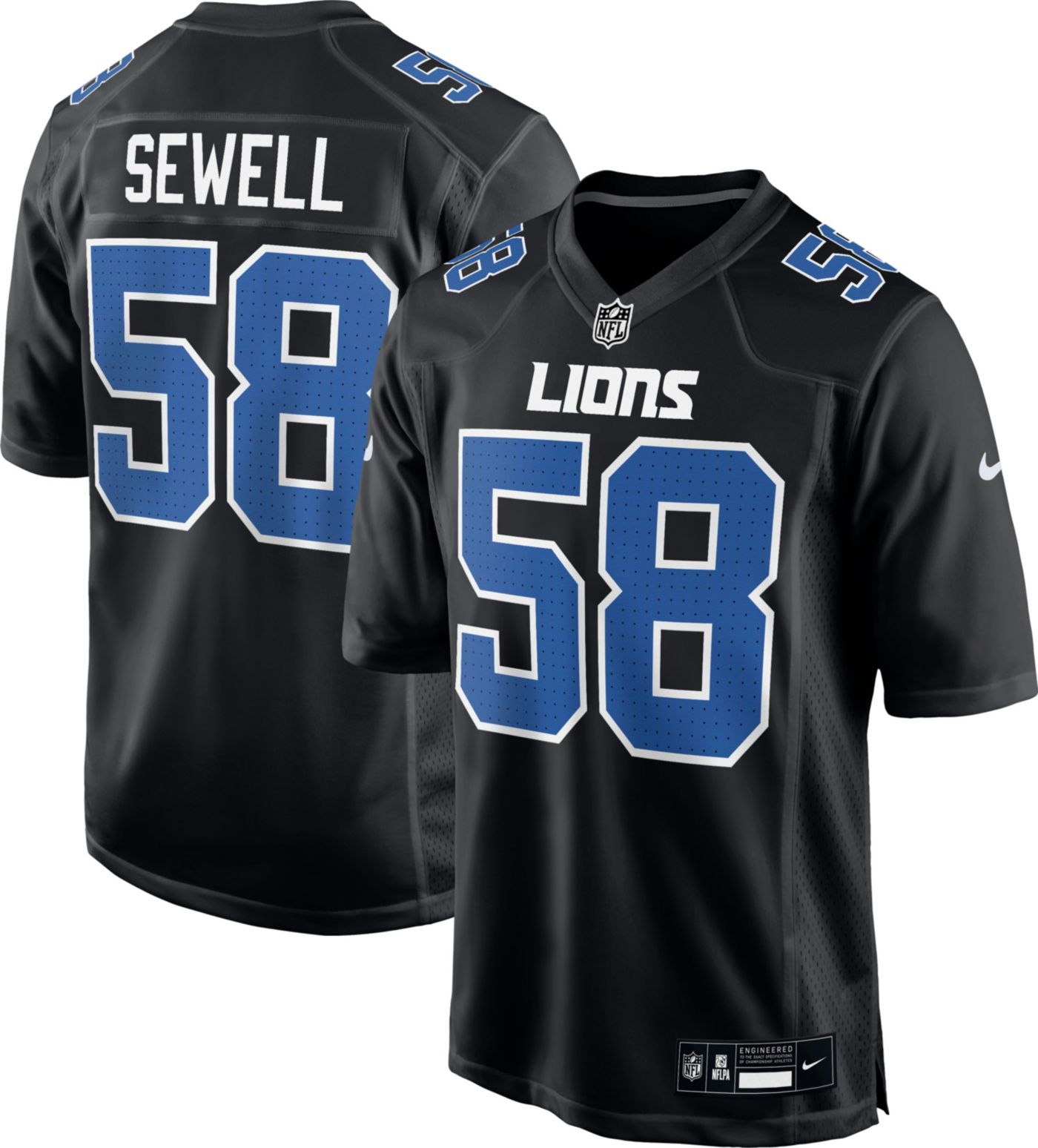 Nike Adult Detroit Lions Penei Sewell #58 Black Fashion Game Jersey ...