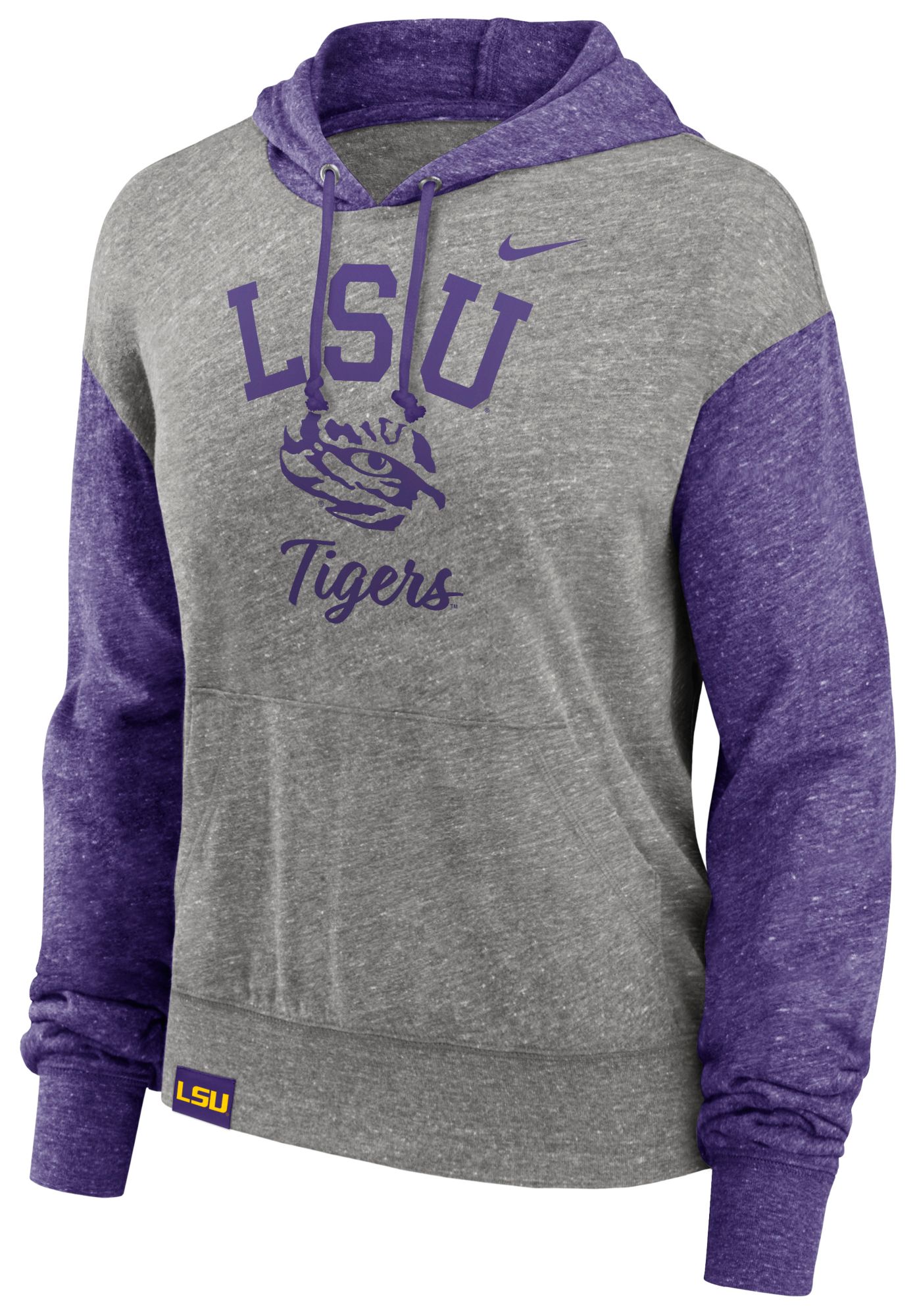 Nike Women's LSU Tigers Grey Heather Colorblock Pullover Fleece Hoodie product image