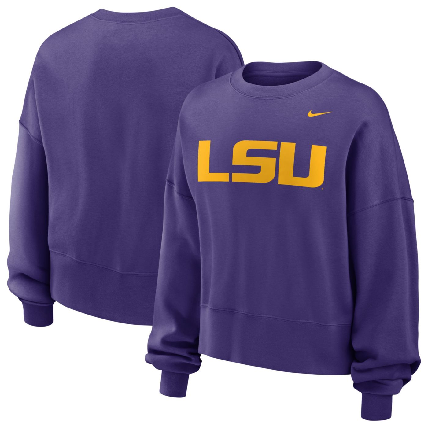 Nike Women s LSU Tigers Purple Logo Oversized Crew Neck Sweatshirt Dick s Sporting Goods