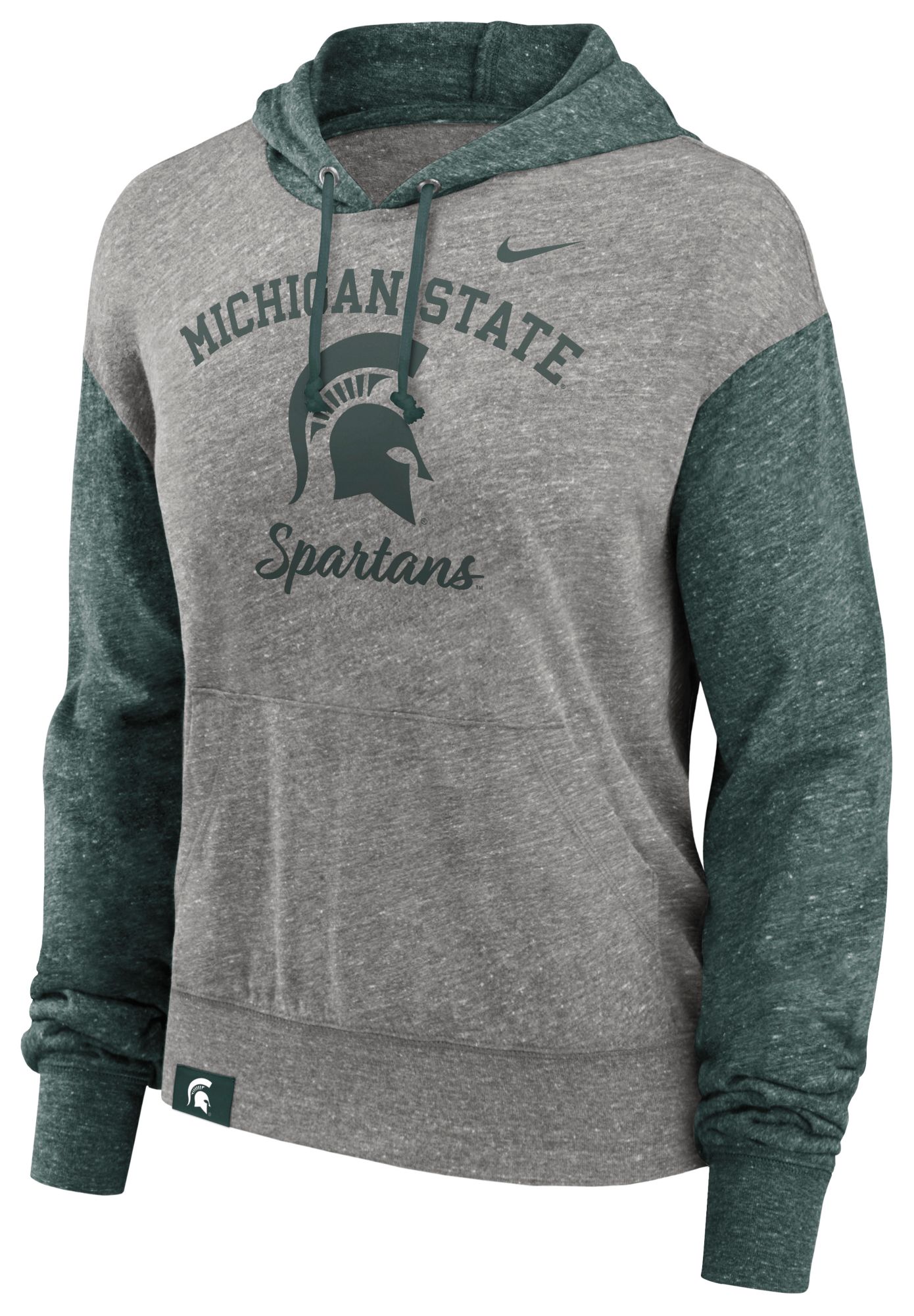 Nike Women's Michigan State Spartans Grey Heather Colorblock Pullover Fleece Hoodie product image