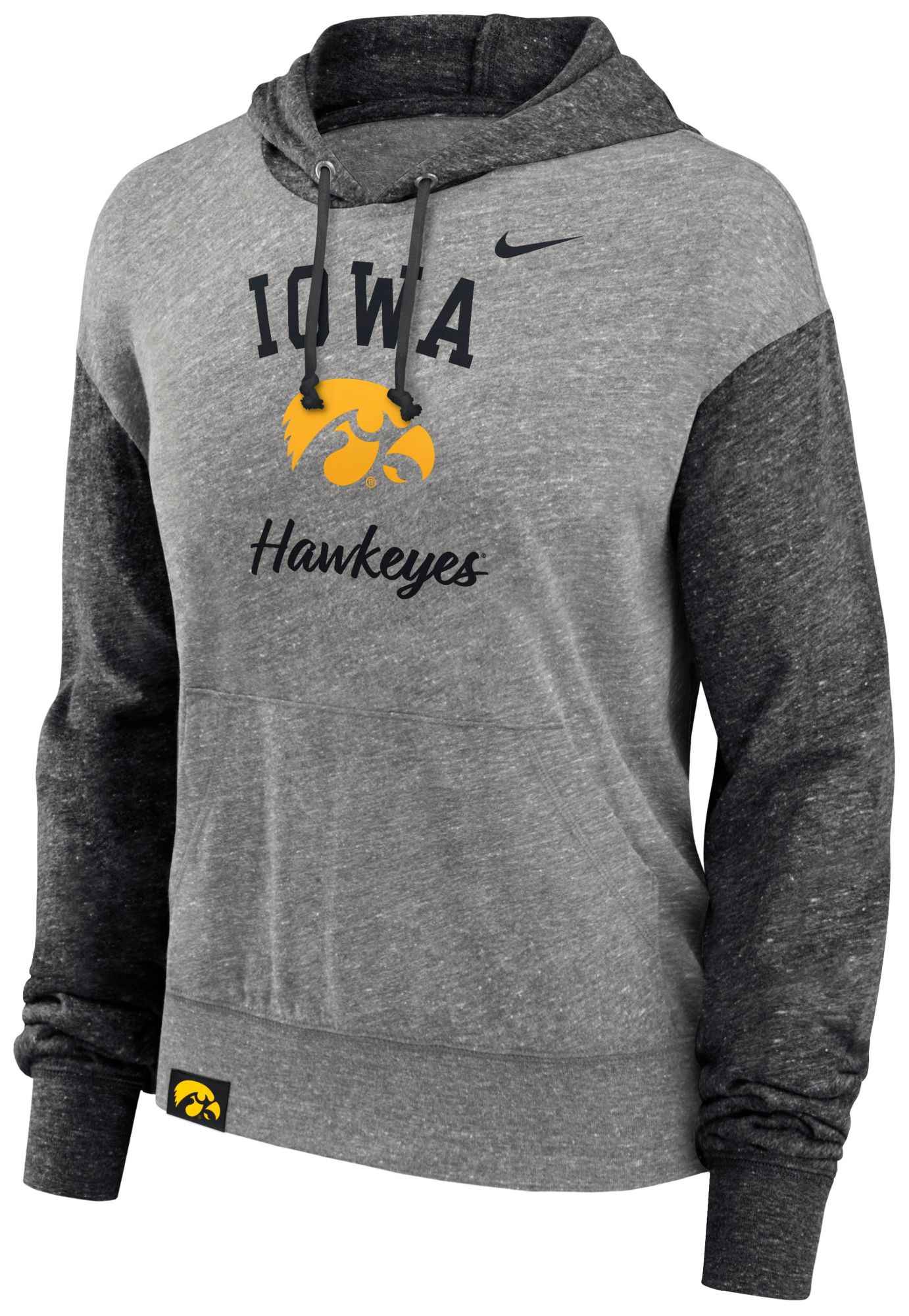 Nike Women's Iowa Hawkeyes Grey Heather Colorblock Pullover Fleece Hoodie product image