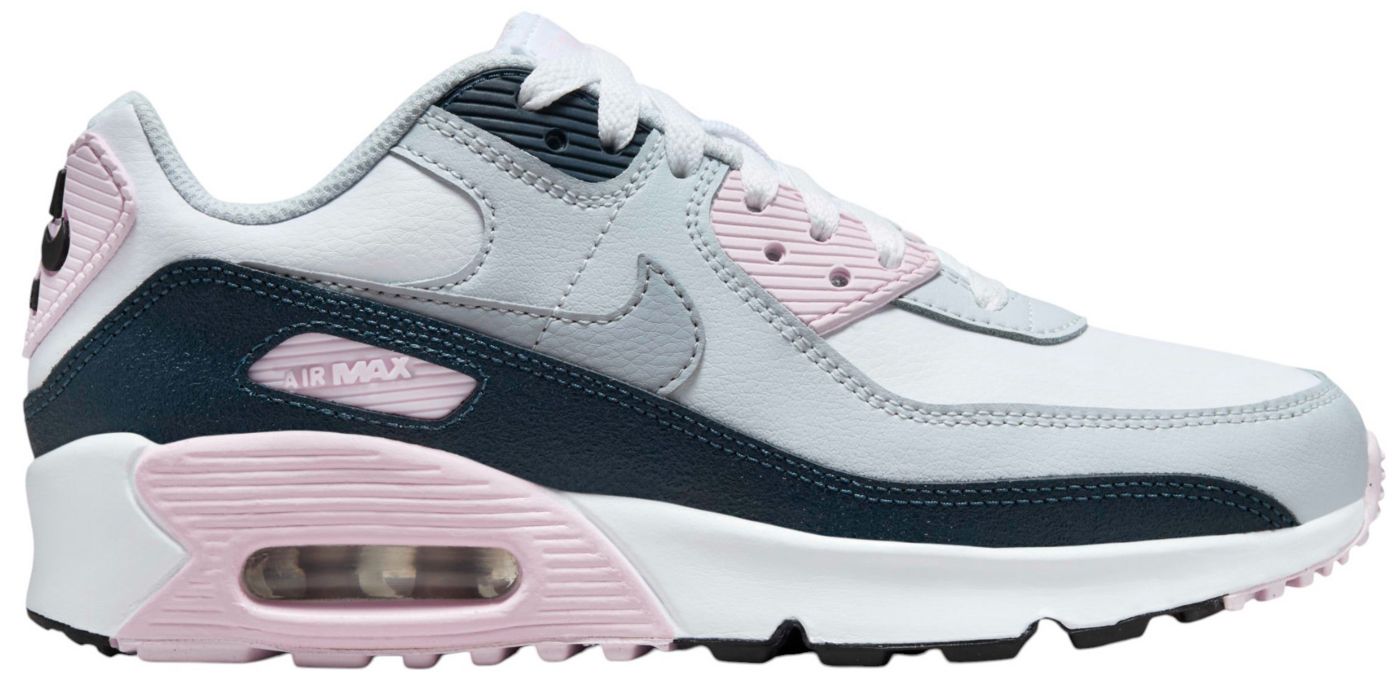 Nike Kids Air Max 90 White Wolf Grey Pink Foam Navy 6.5