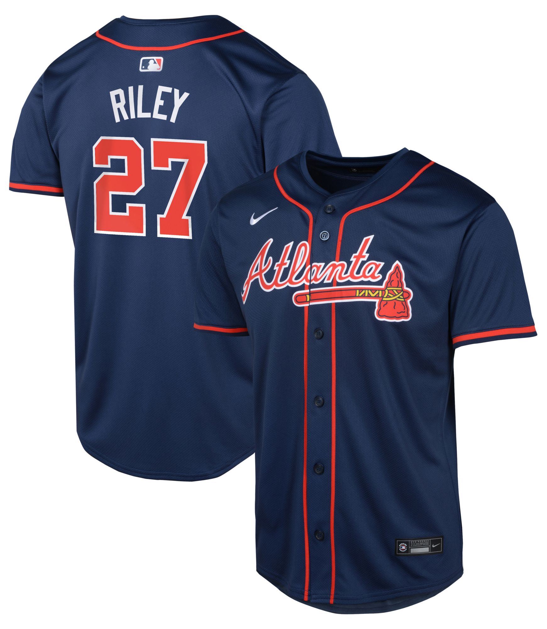Nike Youth Atlanta Braves Austin Riley #27 Navy Alternate Cool Base Jersey product image