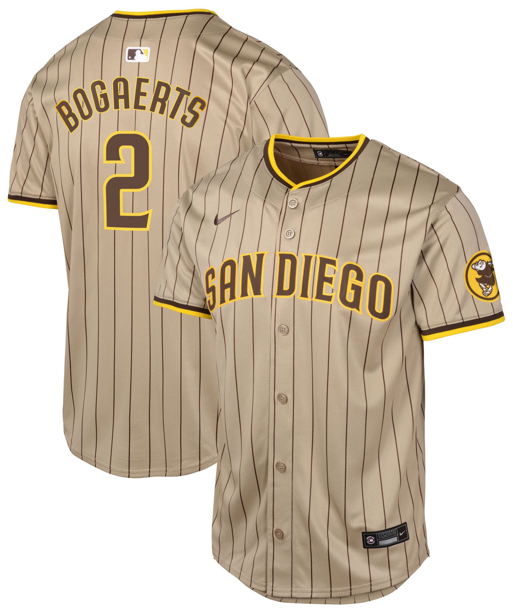 Nike Youth Replica San Diego Padres Xander Bogaerts #2 Khaki Alternate Cool Base Jersey product image
