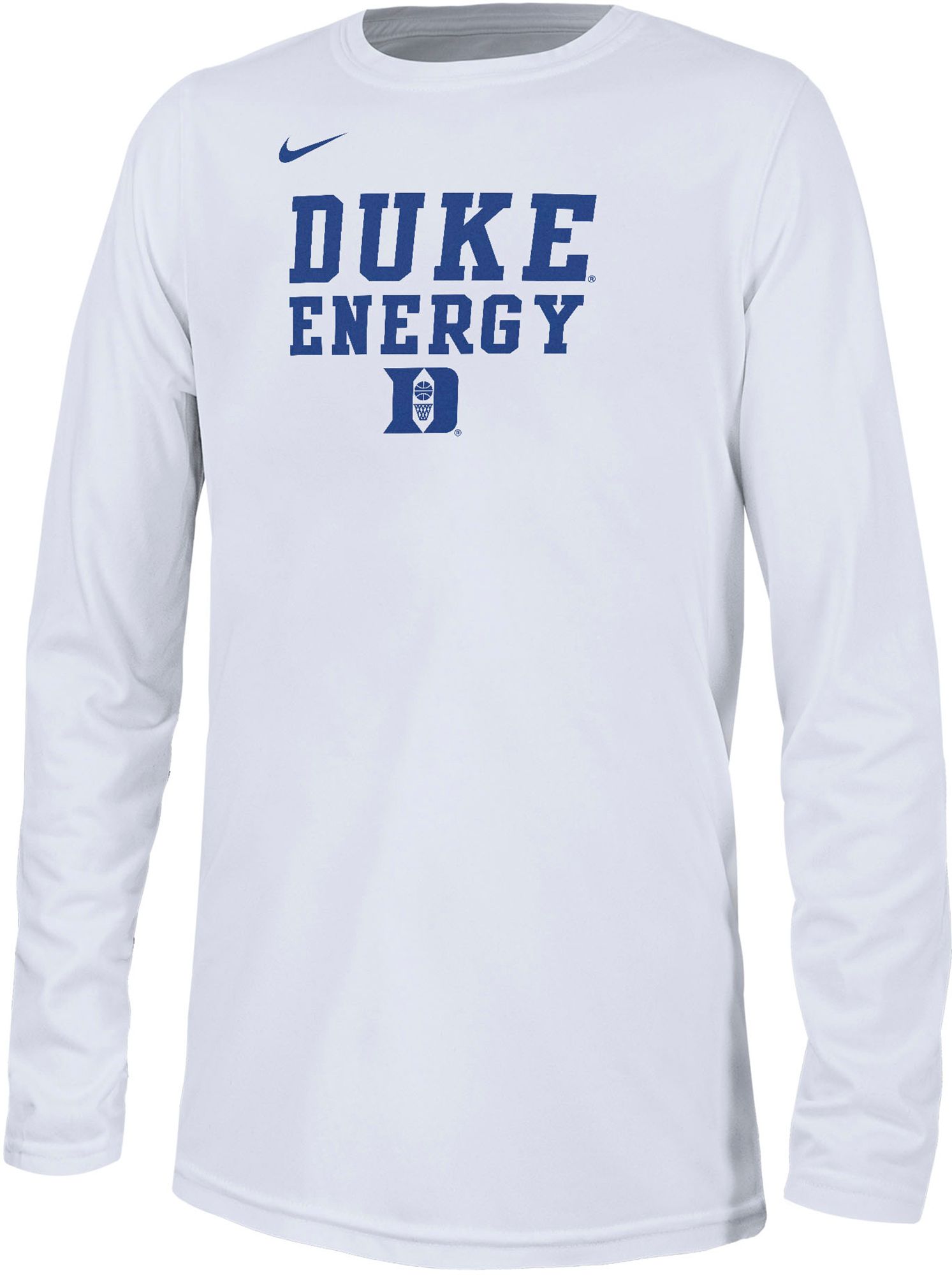 Nike Youth Duke Blue Devils White Dri FIT Energy Bench Long Sleeve T Shirt Connecticut Post Mall