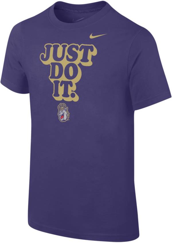Nike Youth James Madison Dukes Purple Core Cotton 'Just Do It' T-Shirt, Boys', Large