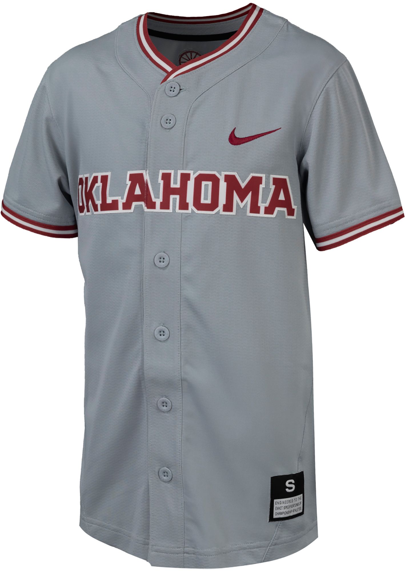 Nike Youth Oklahoma Sooners Grey Full Button Replica Baseball Jersey