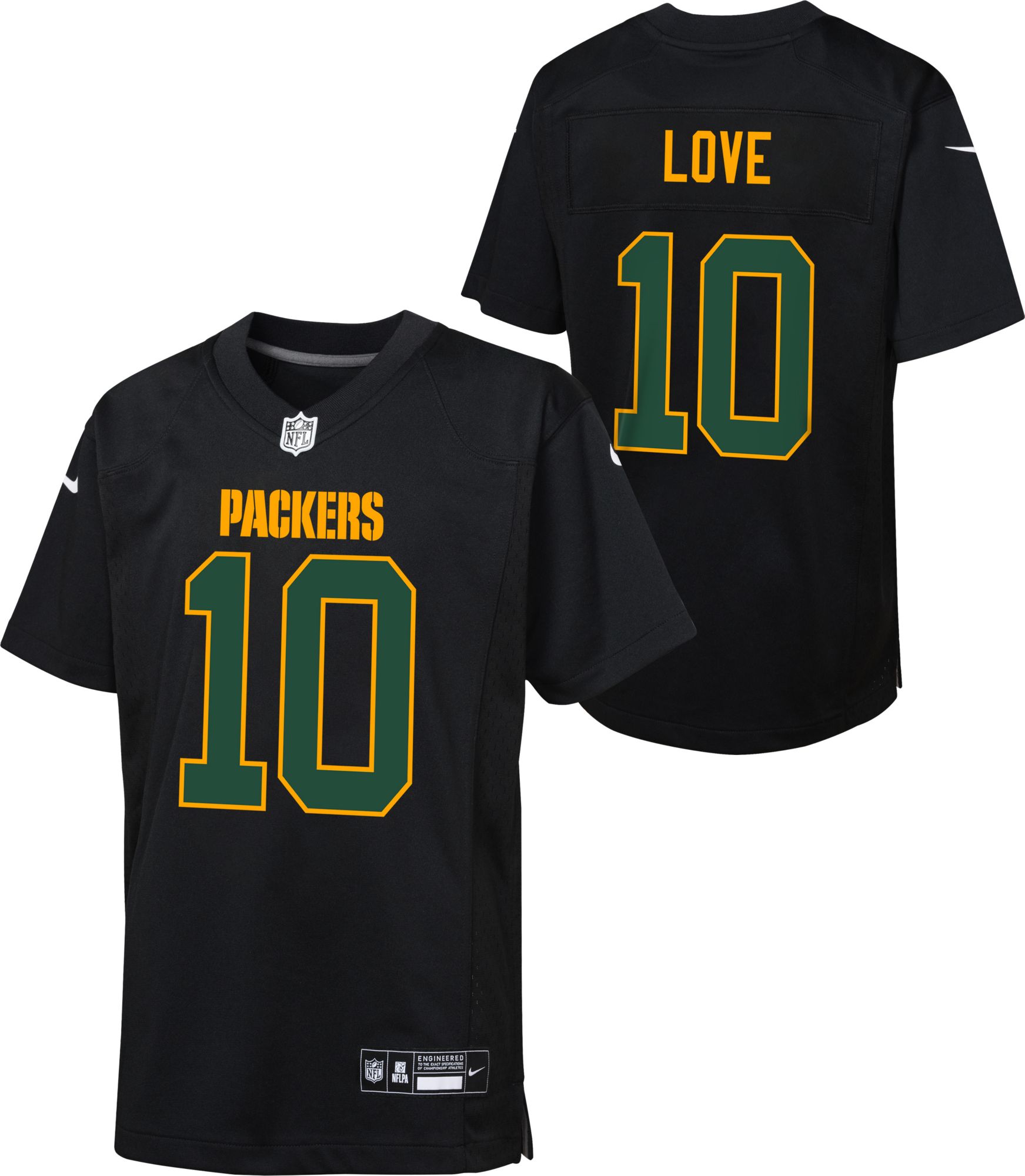 Green Bay Packers No10 Jordan Love Men's Black Nike Flocked Lightning Vapor Limited Jersey