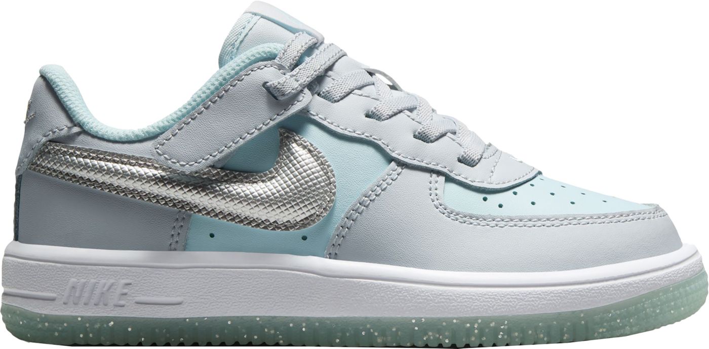 Nike Boys Air Force 1 EasyOn Low Shoes Metallic Silver Glacier Blue Pure Platinum Size 13.0