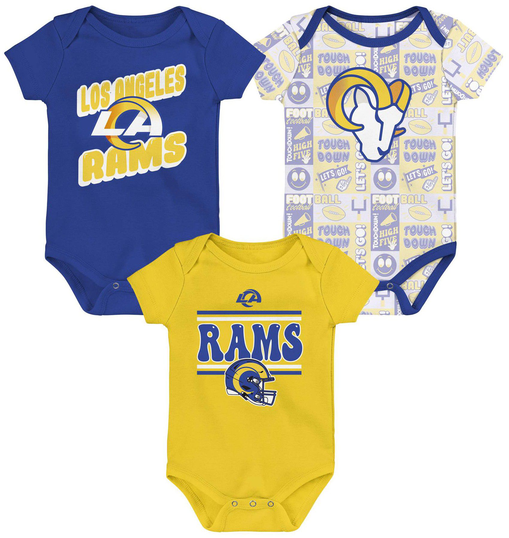 NFL Team Apparel Infant Los Angeles Rams Comics Team Color 3-Pack Onesie Set product image