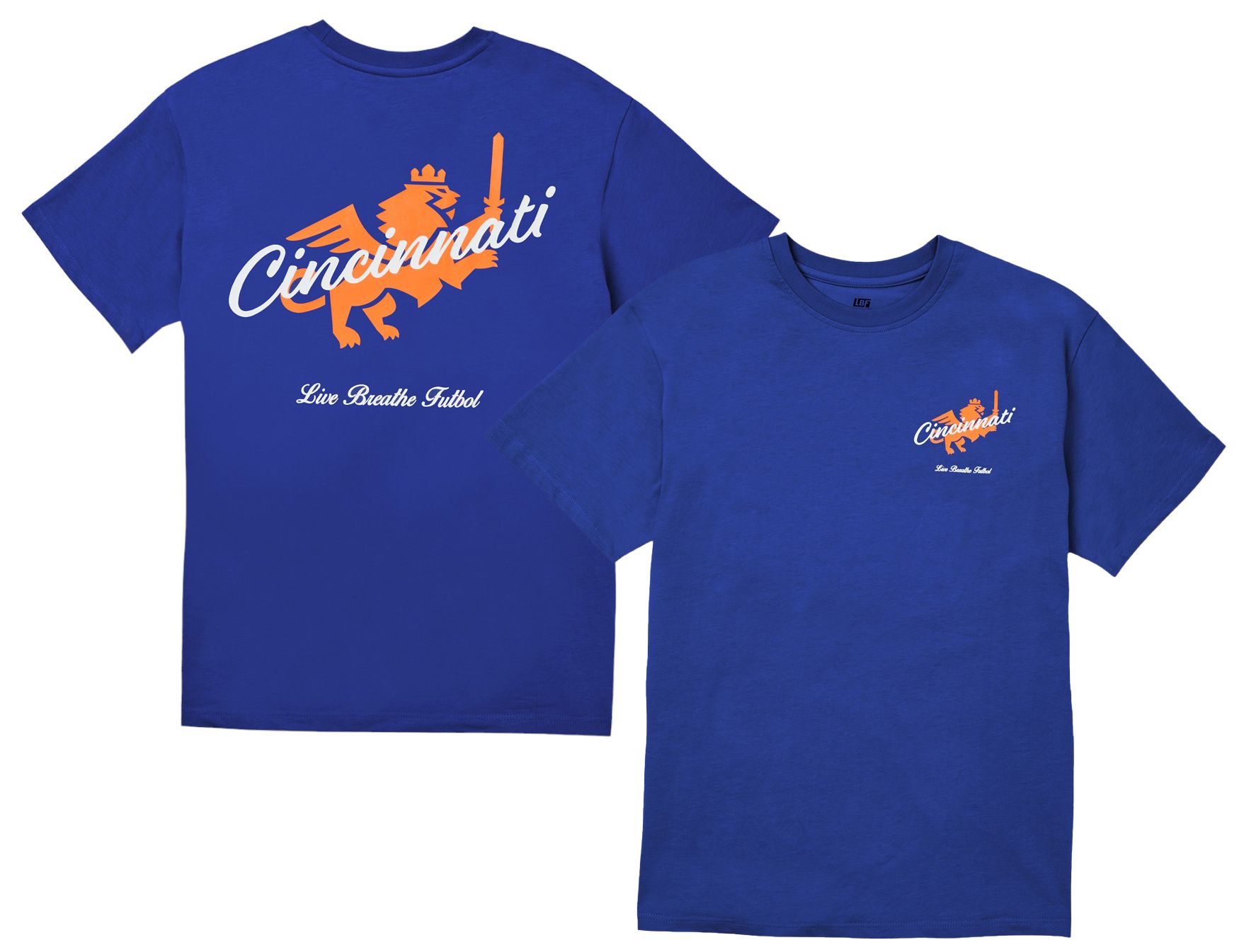 Live Breathe Futbol Men's FC Cincinnati Double Logo Blue T-Shirt product image