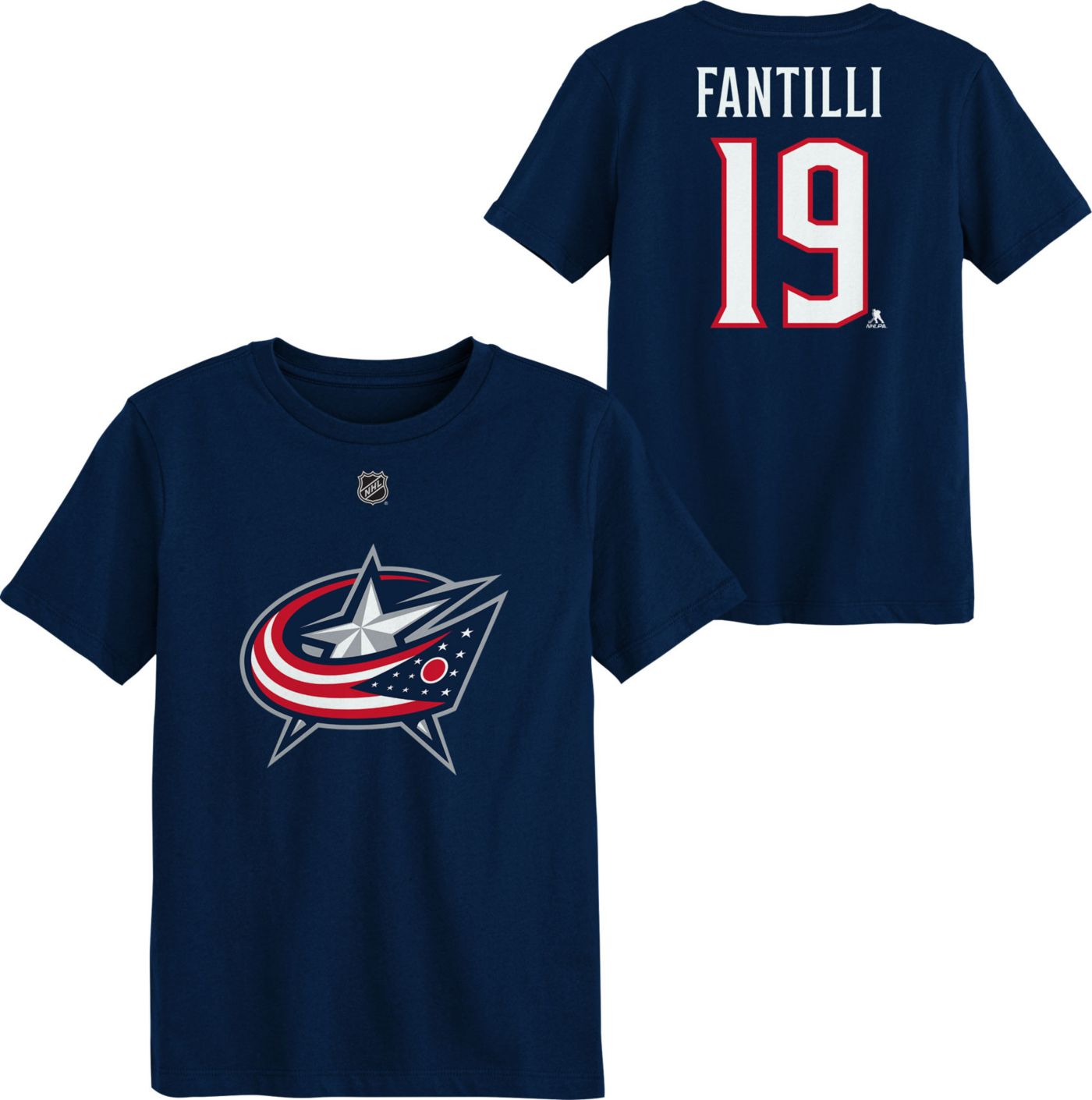 Outerstuff NHL Kids Columbus Blue Jackets Adam Fantilli 11 Navy T Shirt Large