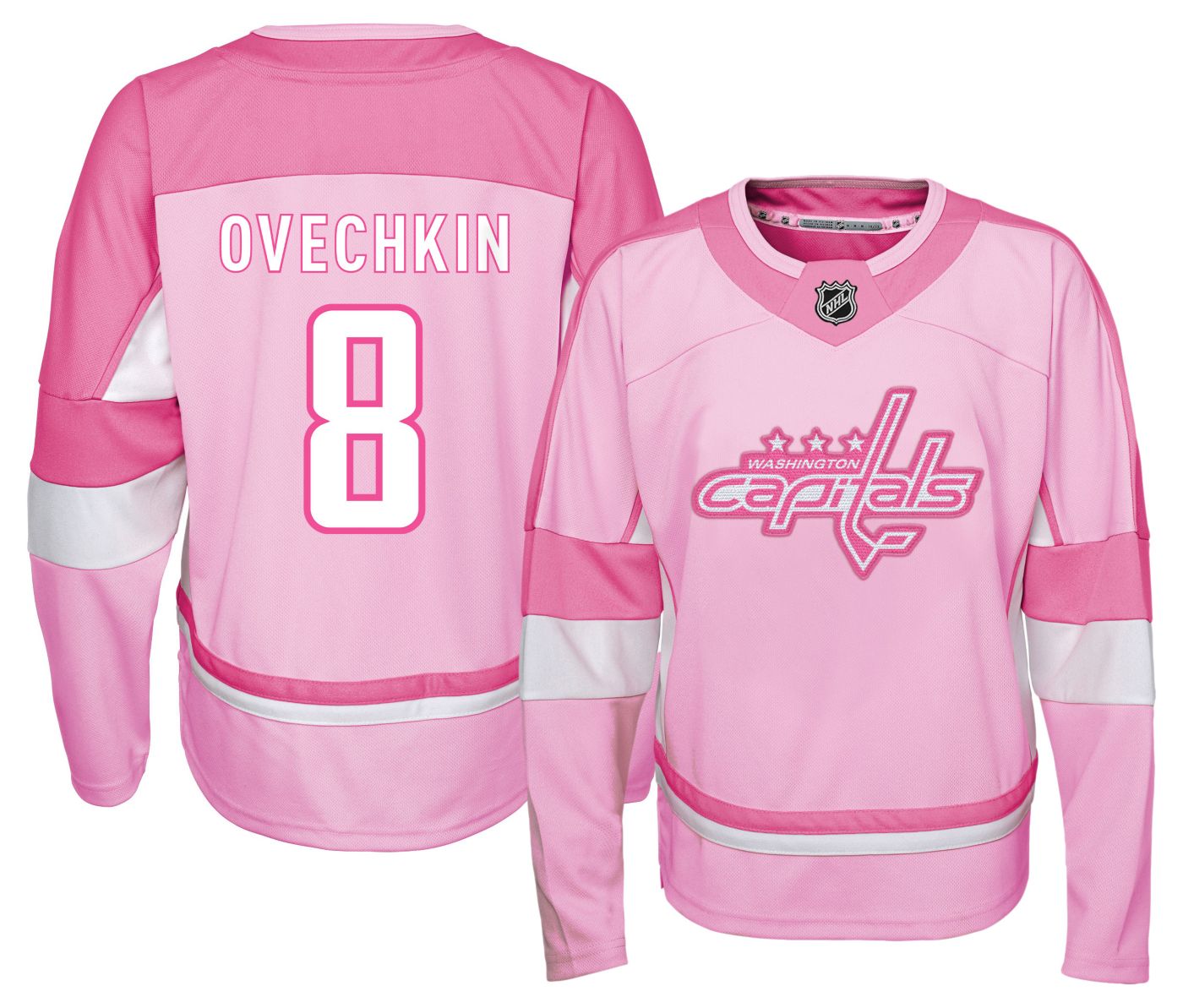 Outerstuff NHL Youth Washington Capitals Alex Ovechkin 8 2024 2025 Pink Replica Premier Jersey Medium