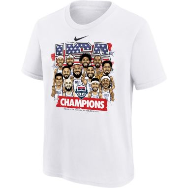 sorry, Nike Youth USA 2024 Men's Basketball Gold Medal Team Caricature T-Shirt is currently out of stock