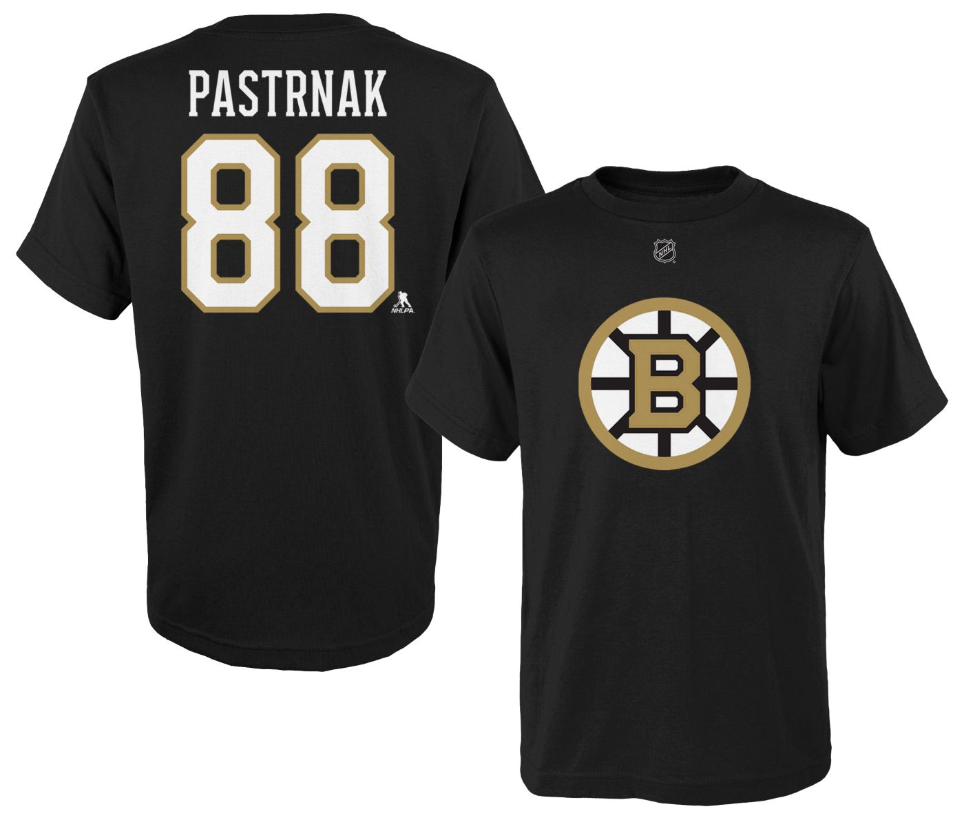 Outerstuff NHL Kids Boston Bruins David Pastrnak 88 2024 2025 Home T Shirt Size 7 Black