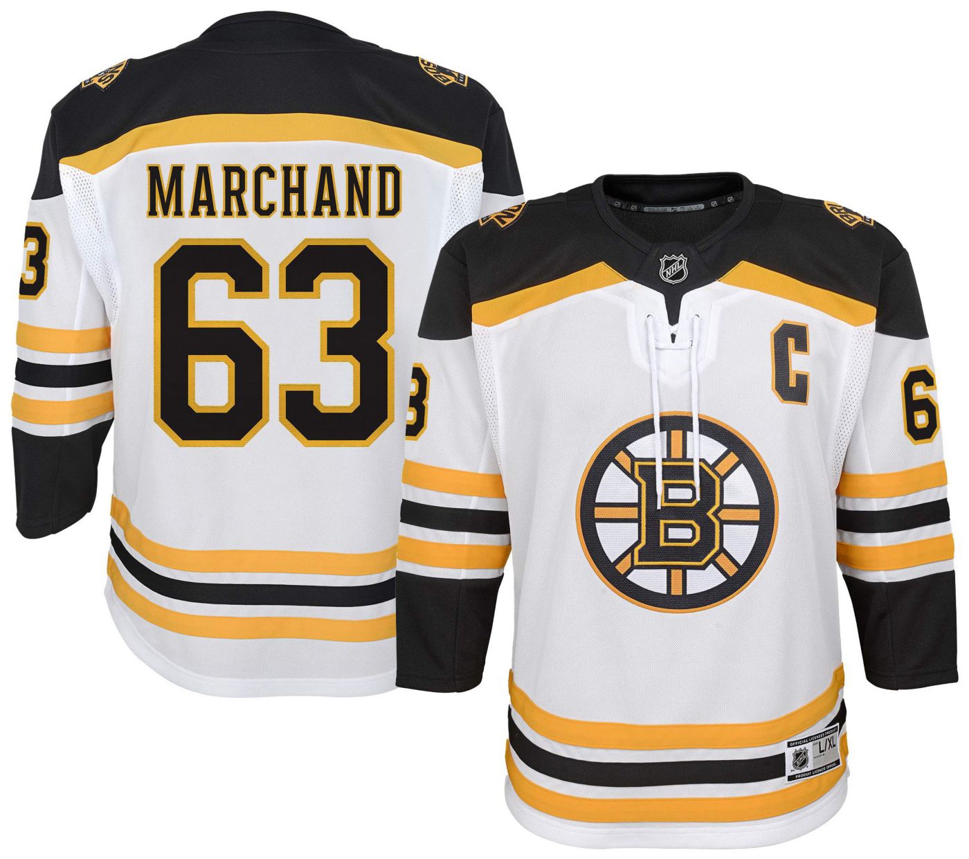 Outerstuff NHL Youth Boston Bruins Brad Marchand 63 2024 2025 Away Authentic Jersey L xl White