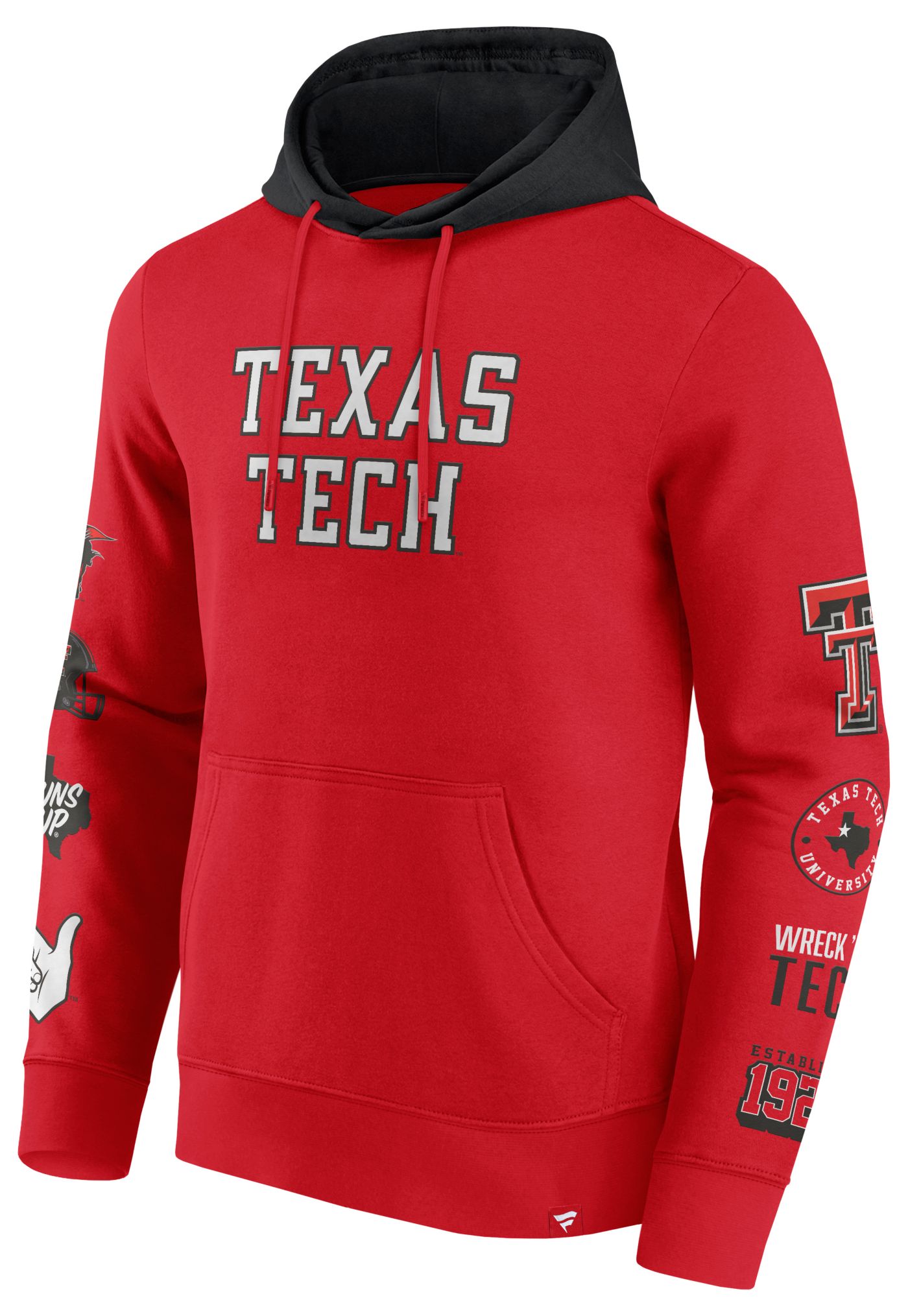 Men s Fanatics Black Red Texas Tech Red Raiders Color Block Badge Fleece Pullover Hoodie Size Medium