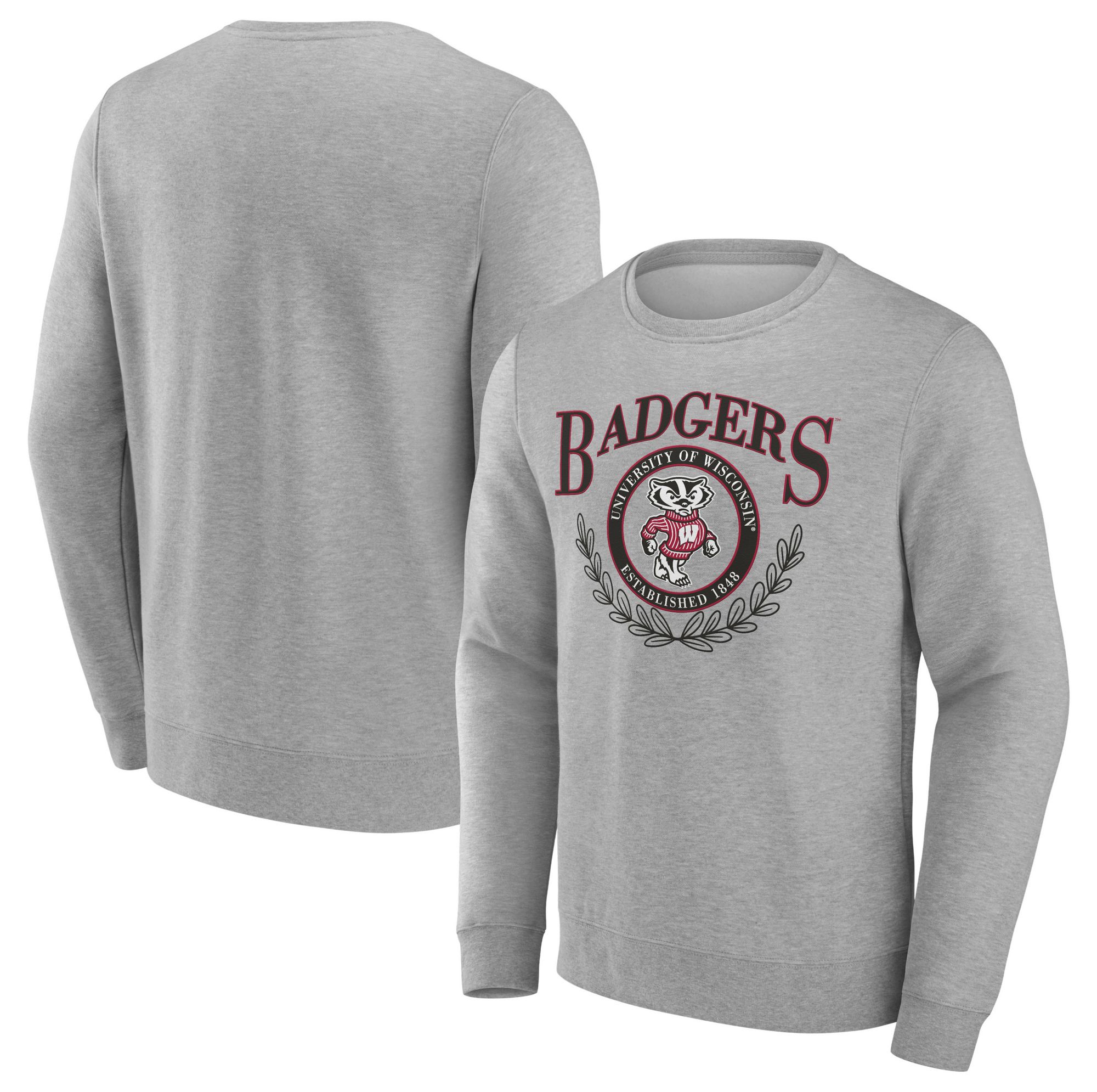 NCAA Men's Wisconsin Badgers Grey Heather Laurel Classic Crew Neck Sweatshirt product image