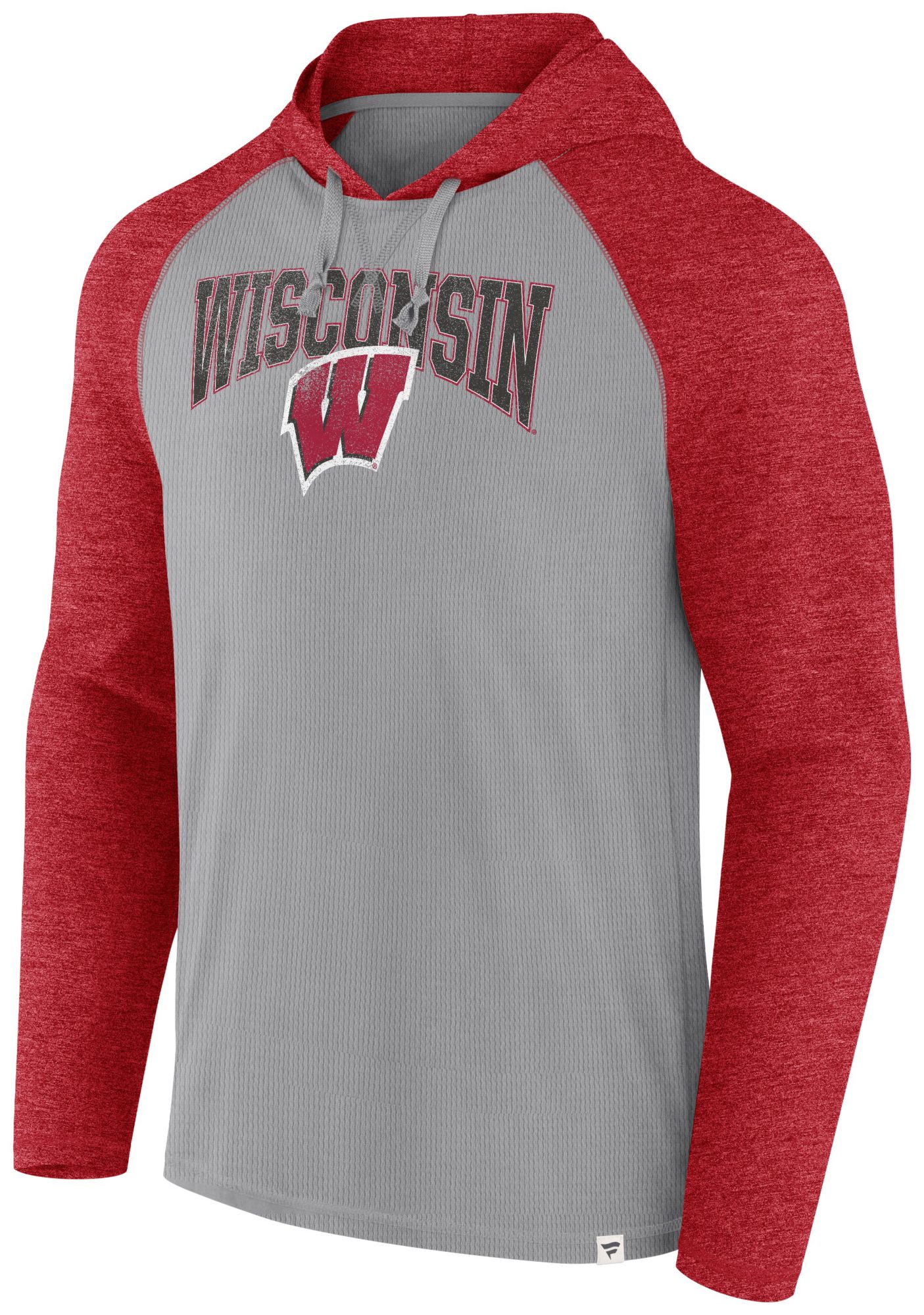 NCAA Men's Wisconsin Badgers Grey Quality Hooded Long Sleeve T-Shirt product image