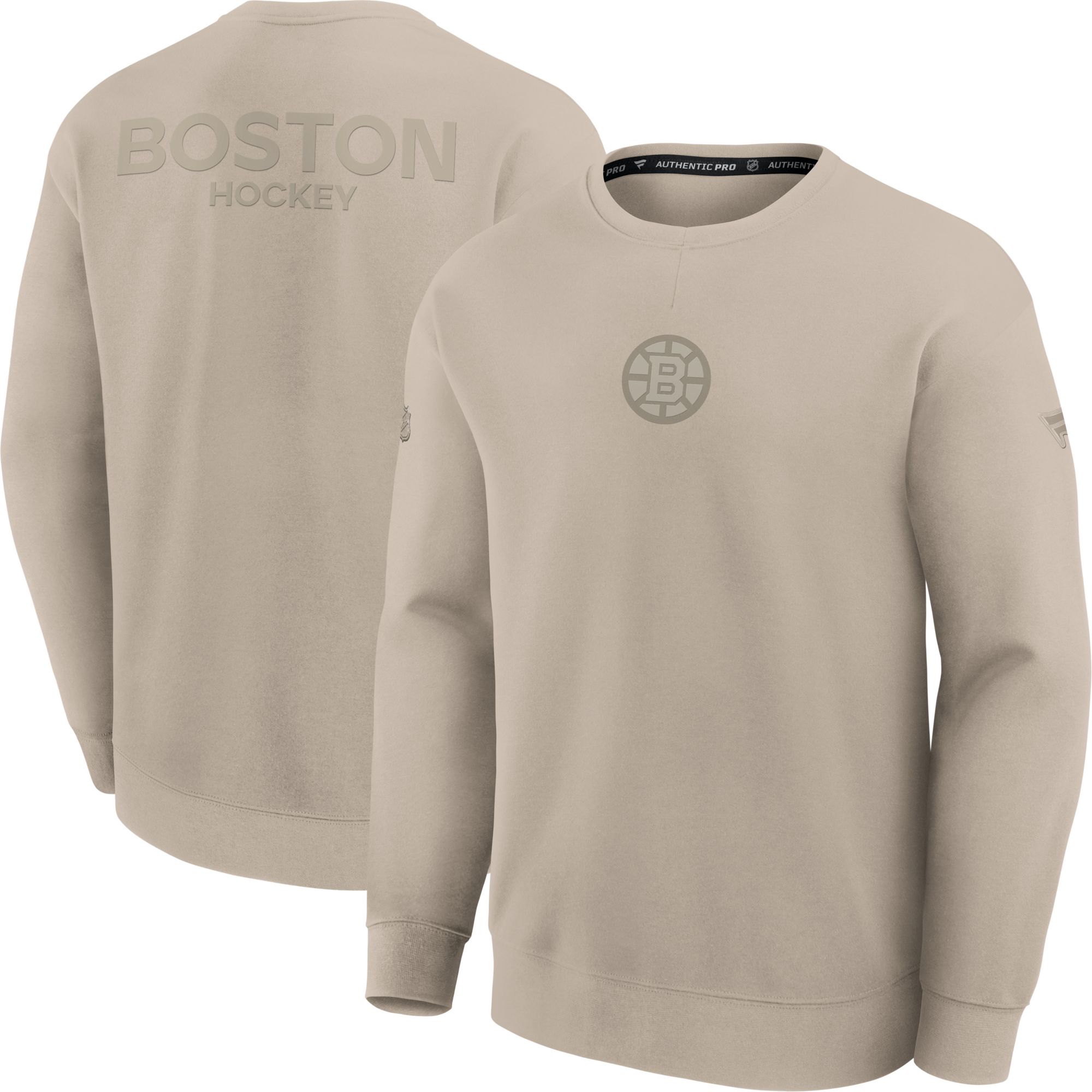 NHL Men's Boston Bruins Cream Road Polyester Knit Crew Sweatshirt product image