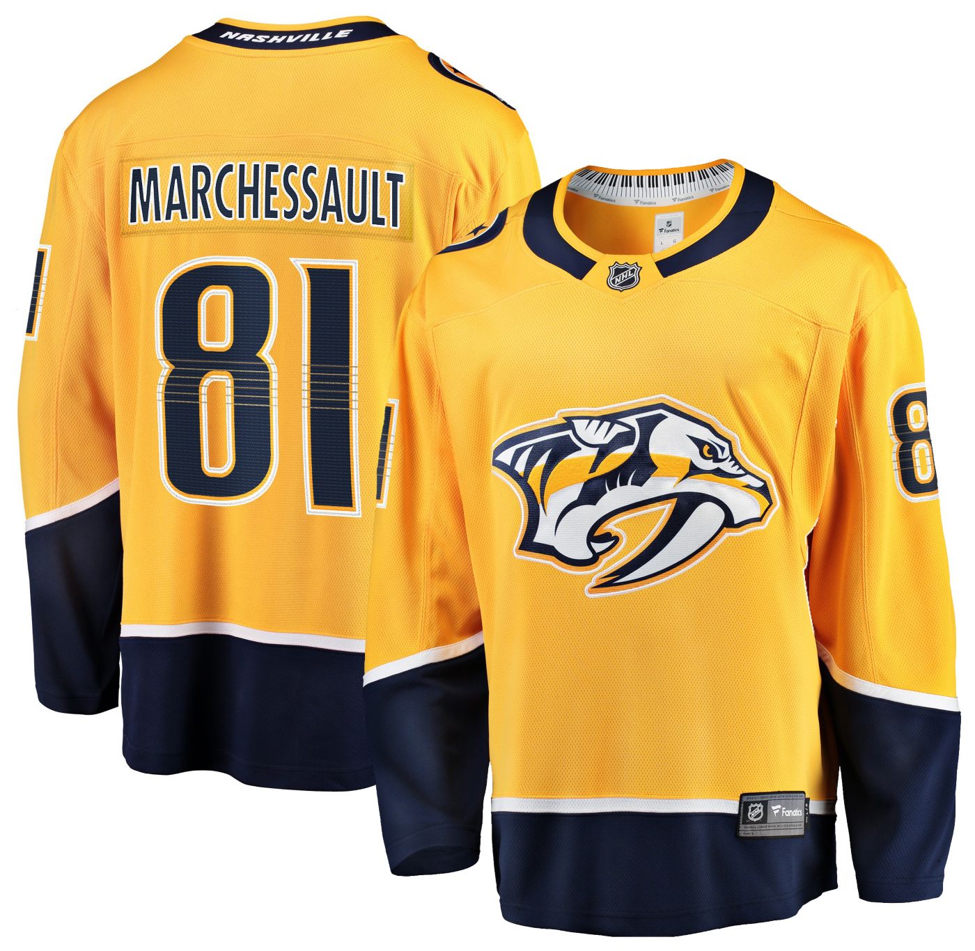 Men s Fanatics Jonathan Marchessault Gold Nashville Predators Home Premier Breakaway Player Jersey Size Medium