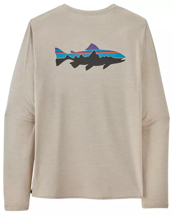 Patagonia Men's Long Sleeved Capilene Cool Daily Graphic Shirt - Waters Fitz Roy Trout: Pumice X-Dye / L