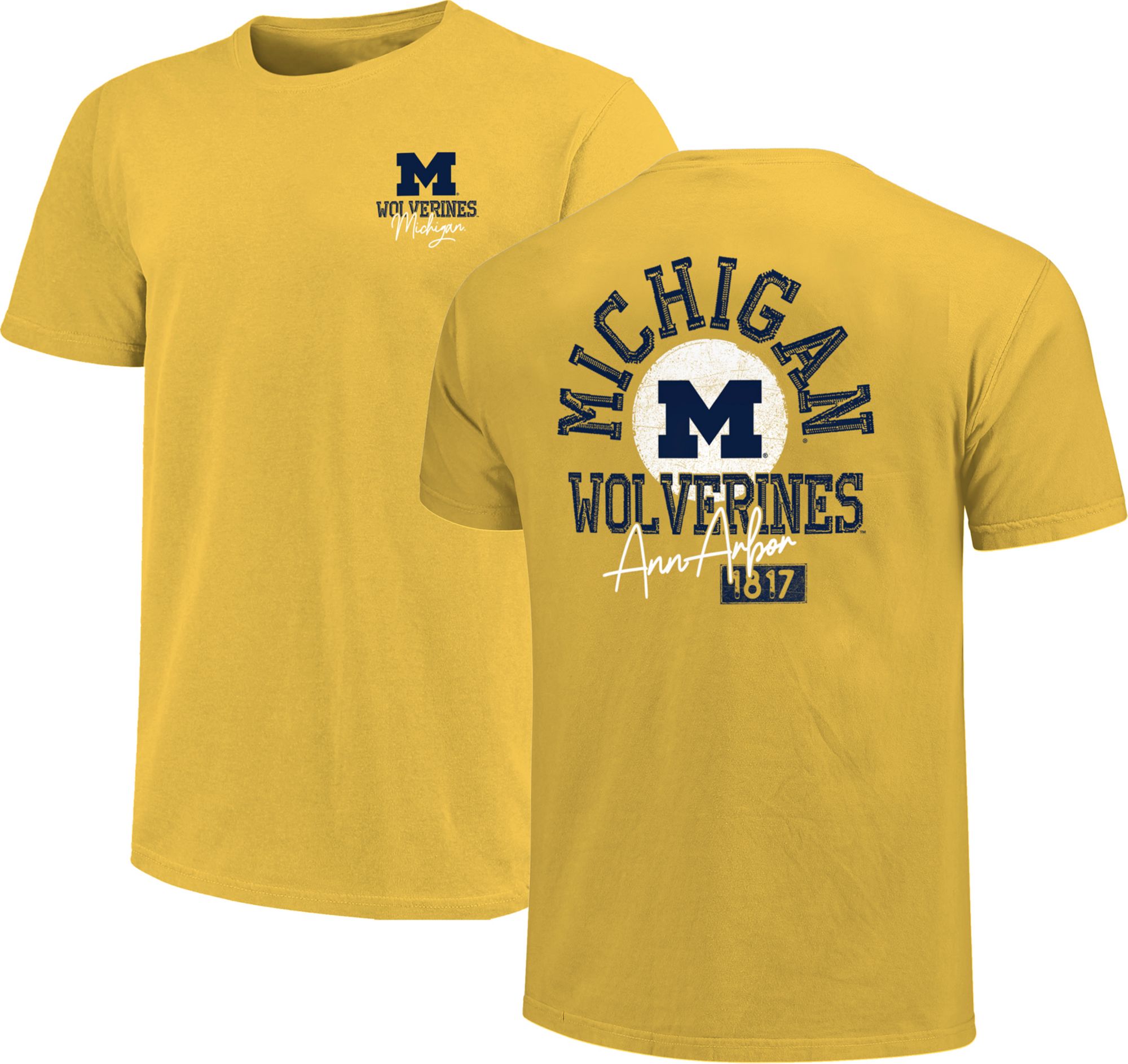 Image One Men's Michigan Wolverines Maize Stitched Circle T-Shirt product image