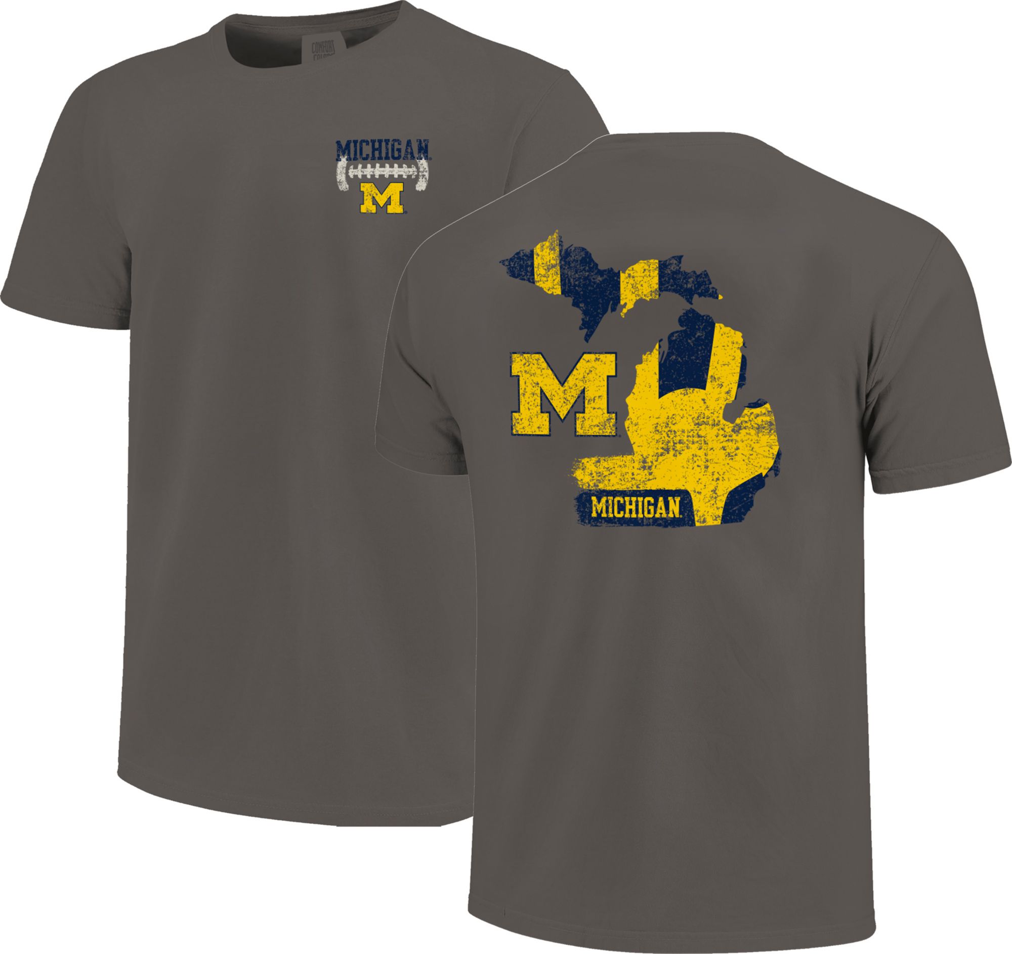 Image One Men's Michigan Wolverines Grey Football Stripes T-Shirt product image